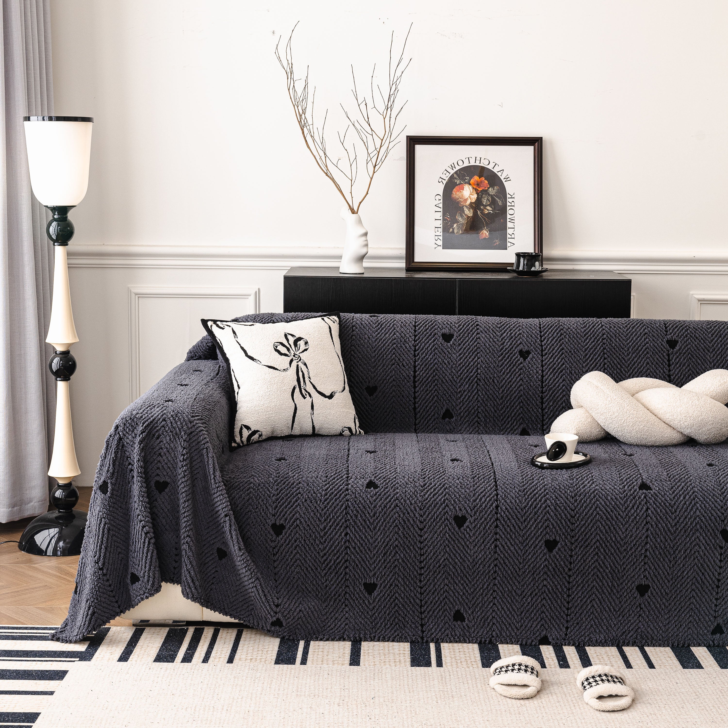 Thick Plush Sofa Cover Throw for Couch, 3D Textured Herringbone Washable Slipcover - Image 2