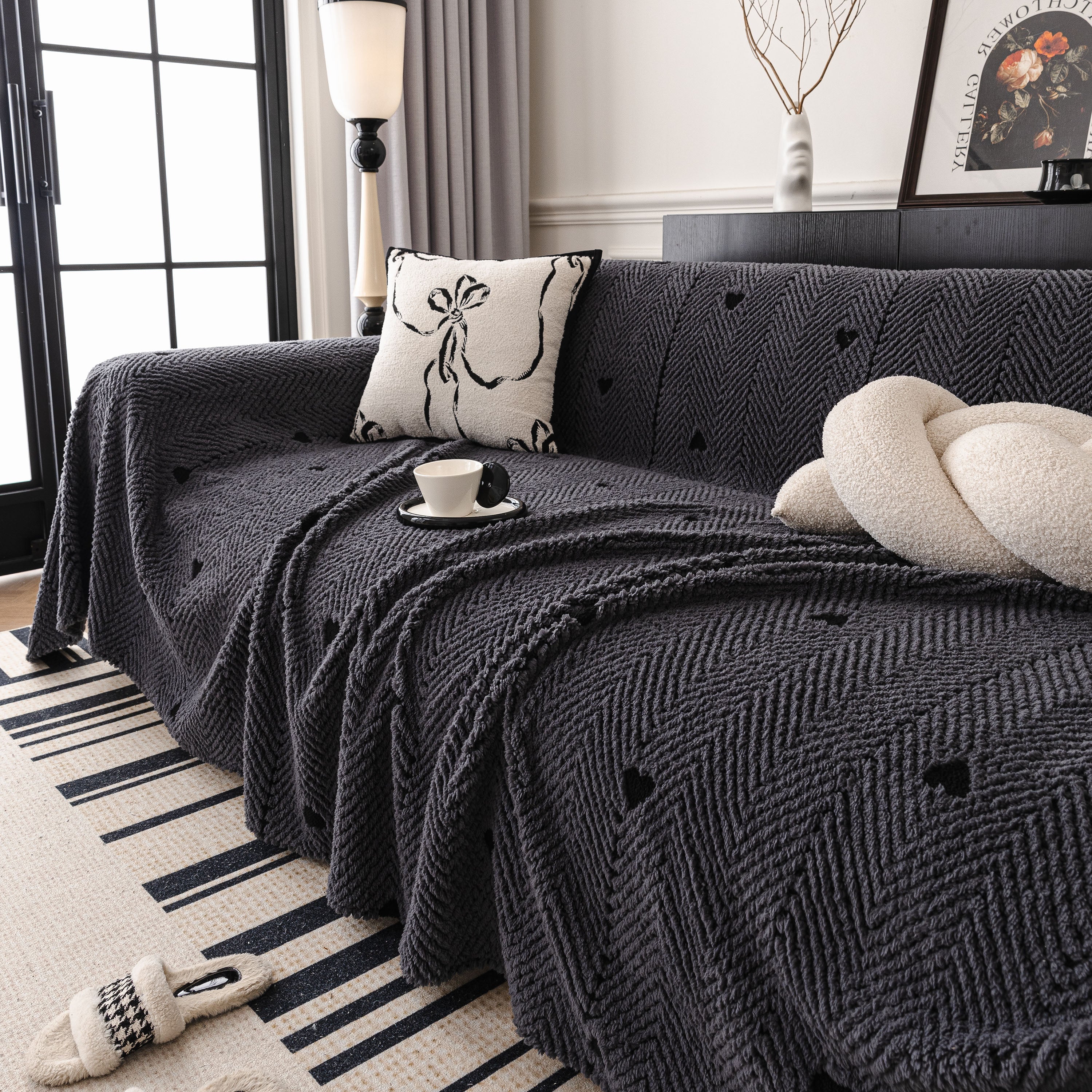 Thick Plush Sofa Cover Throw for Couch, 3D Textured Herringbone Washable Slipcover - Image 21