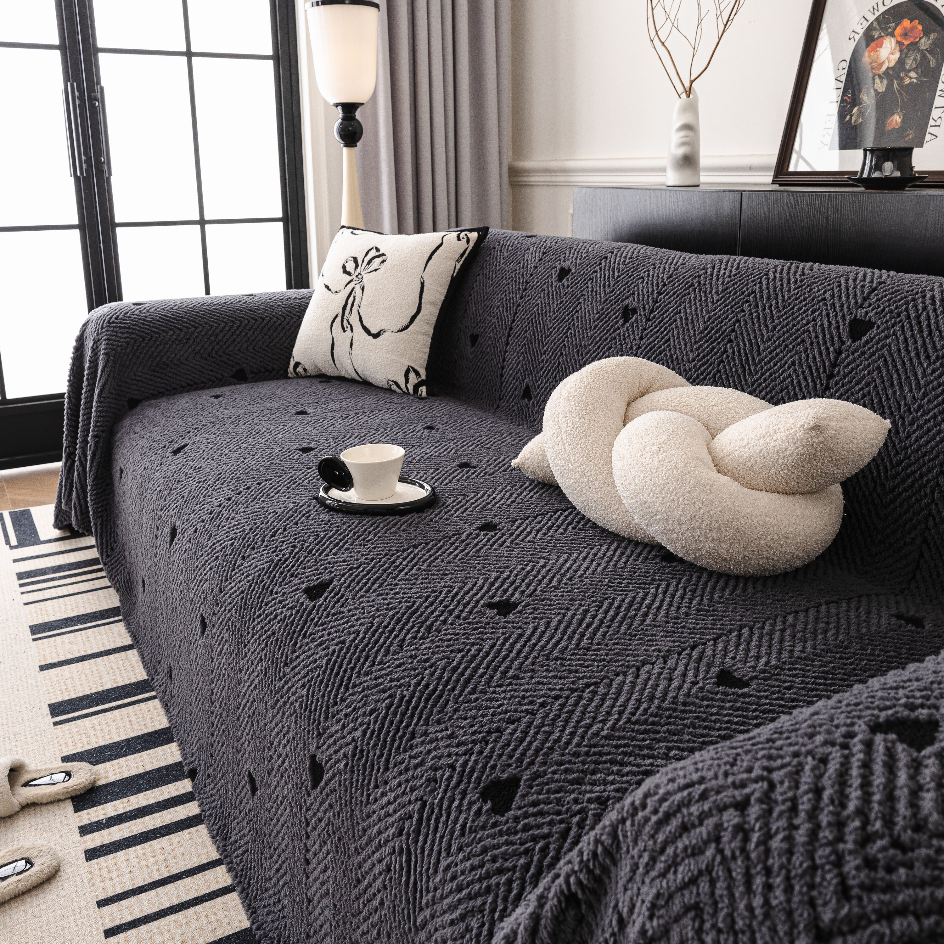 Thick Plush Sofa Cover Throw for Couch, 3D Textured Herringbone Washable Slipcover - Image 22