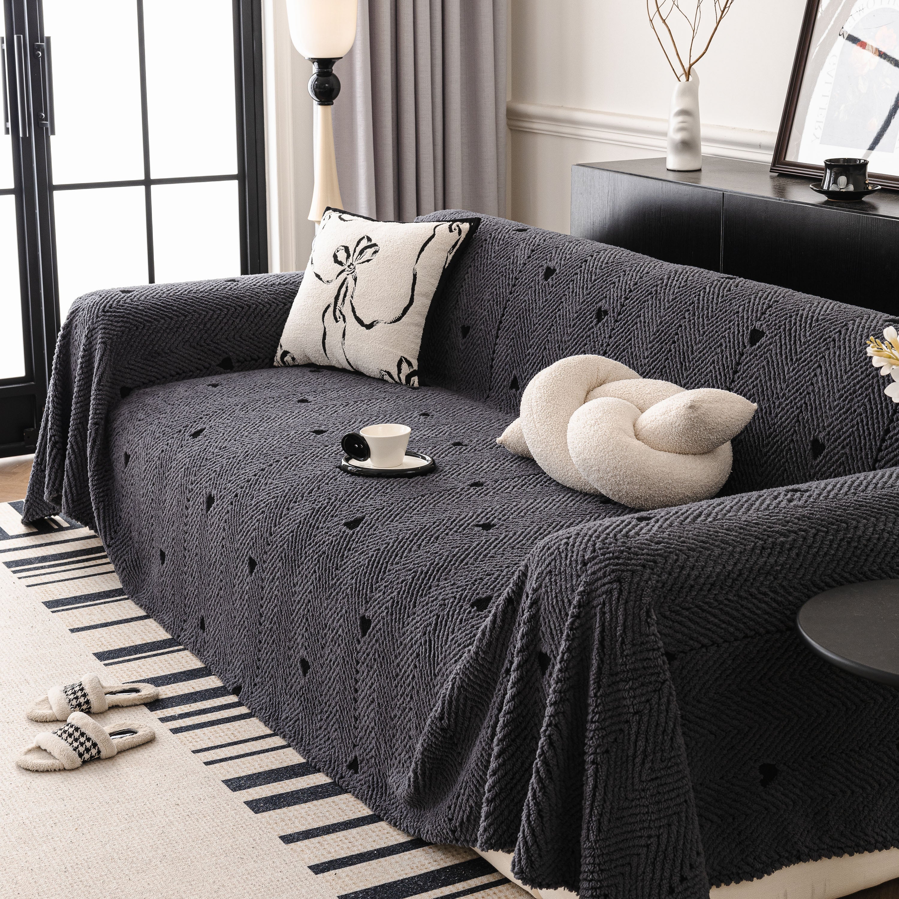 Thick Plush Sofa Cover Throw for Couch, 3D Textured Herringbone Washable Slipcover - Image 23
