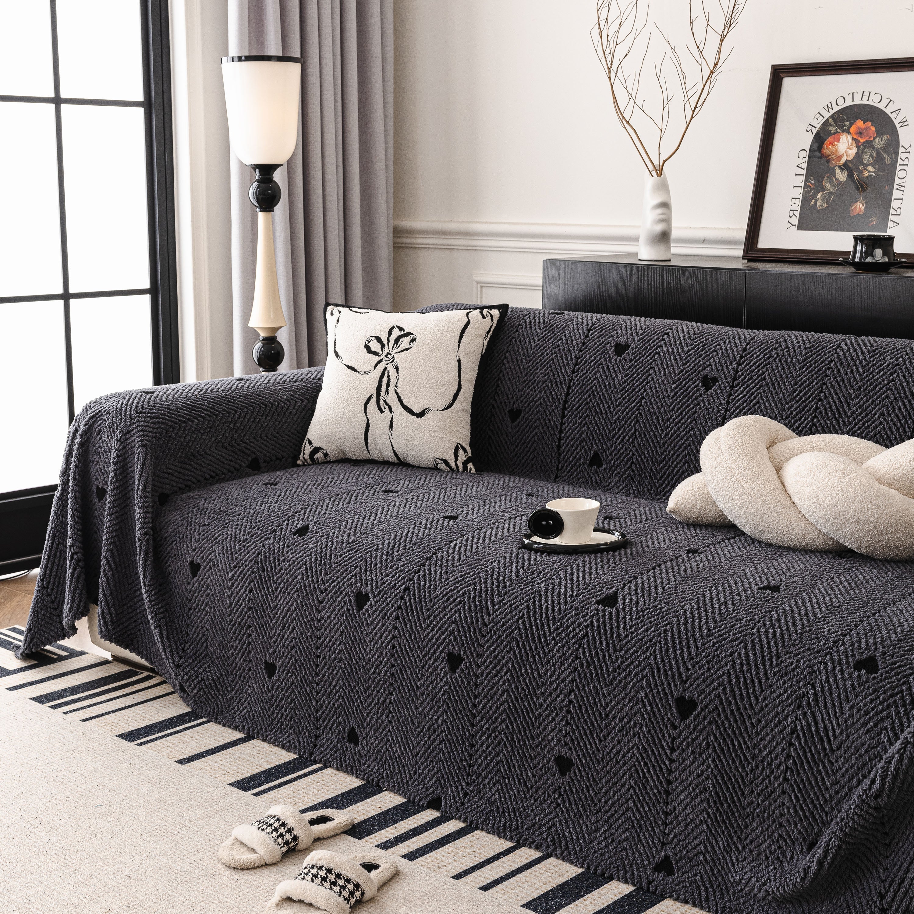 Thick Plush Sofa Cover Throw for Couch, 3D Textured Herringbone Washable Slipcover - Image 24