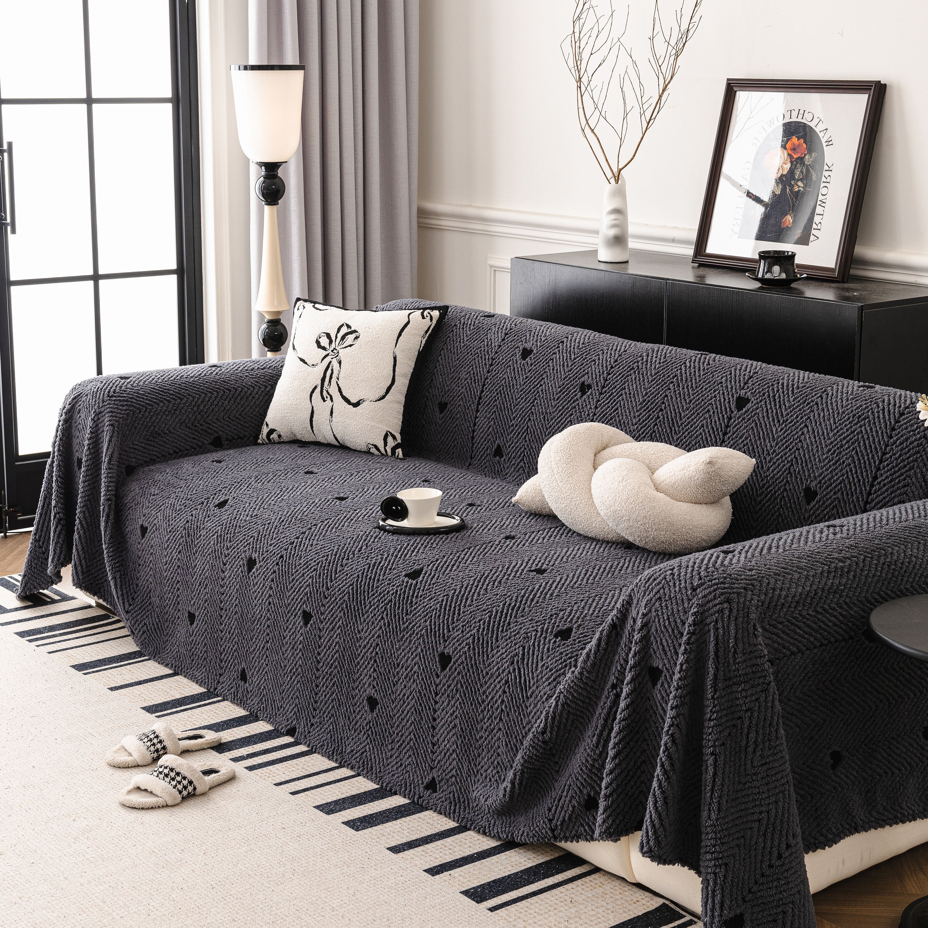 Thick Plush Sofa Cover Throw for Couch, 3D Textured Herringbone Washable Slipcover - Image 25