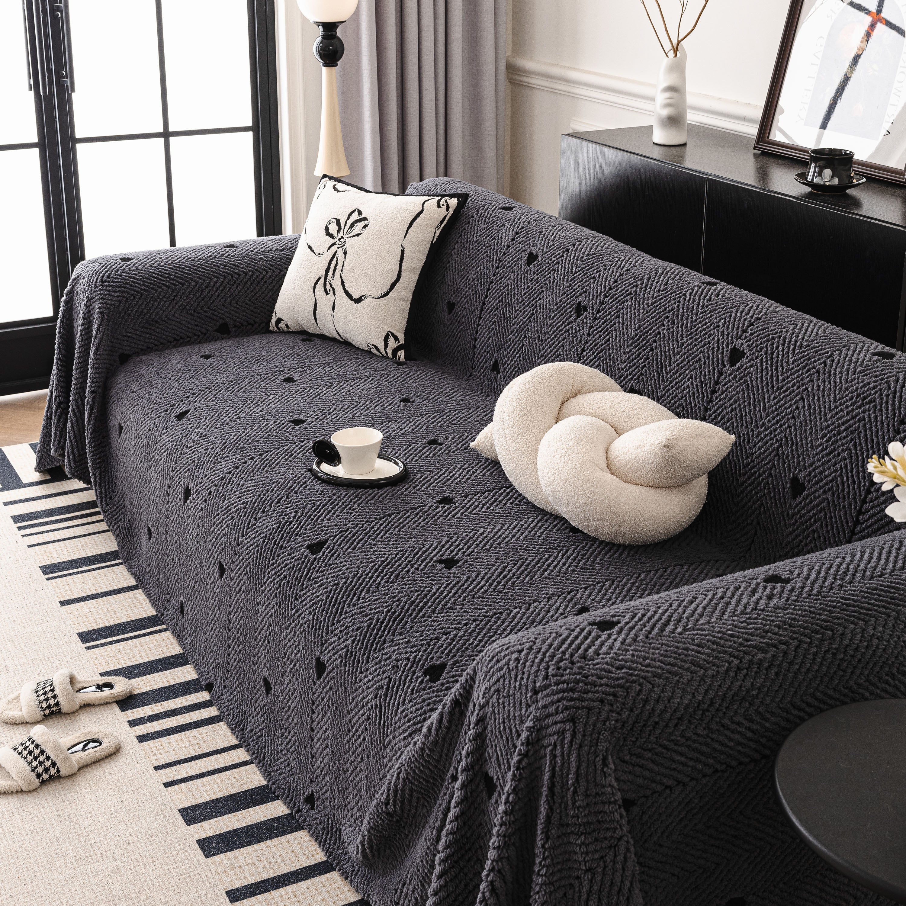 Thick Plush Sofa Cover Throw for Couch, 3D Textured Herringbone Washable Slipcover - Image 26