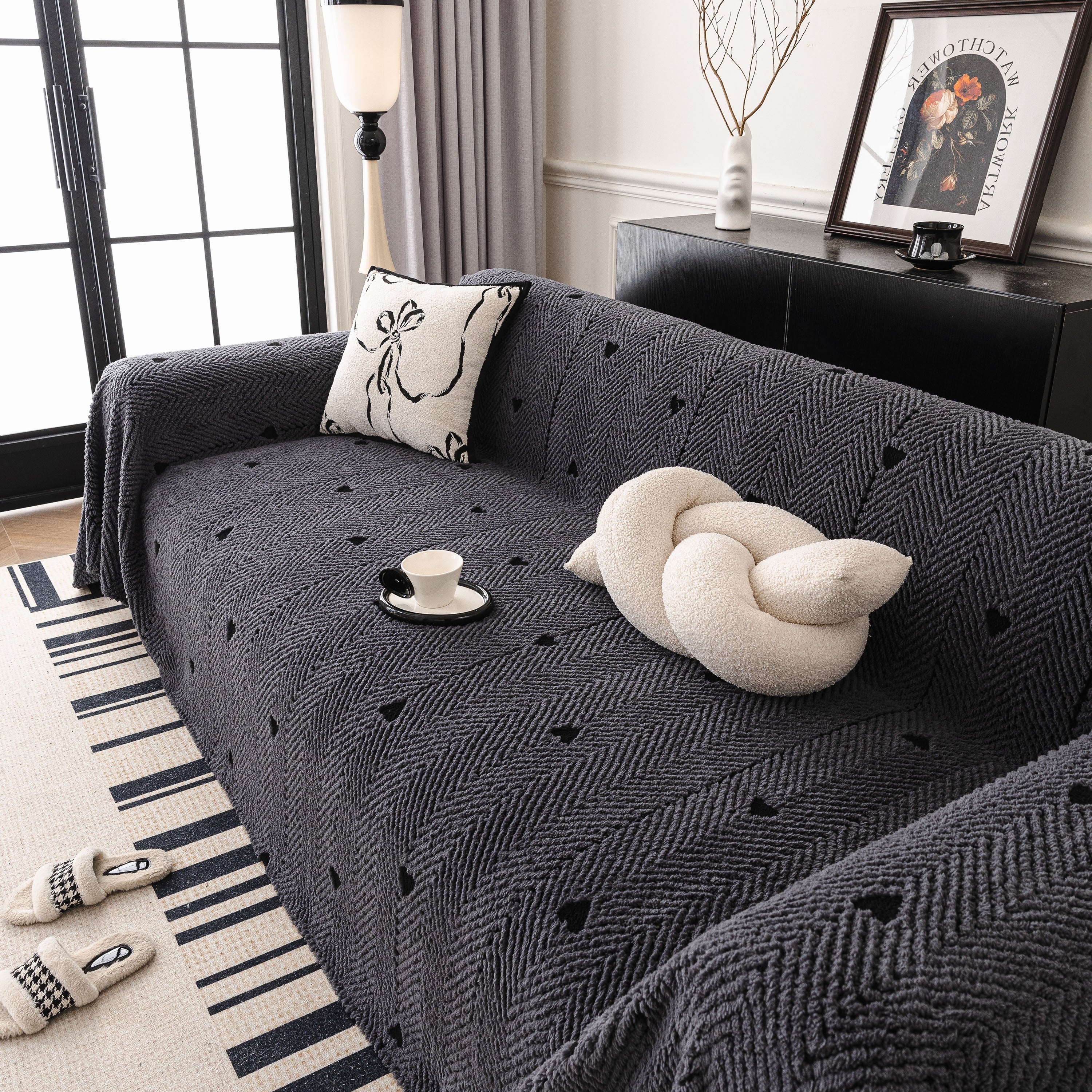 Thick Plush Sofa Cover Throw for Couch, 3D Textured Herringbone Washable Slipcover - Image 27