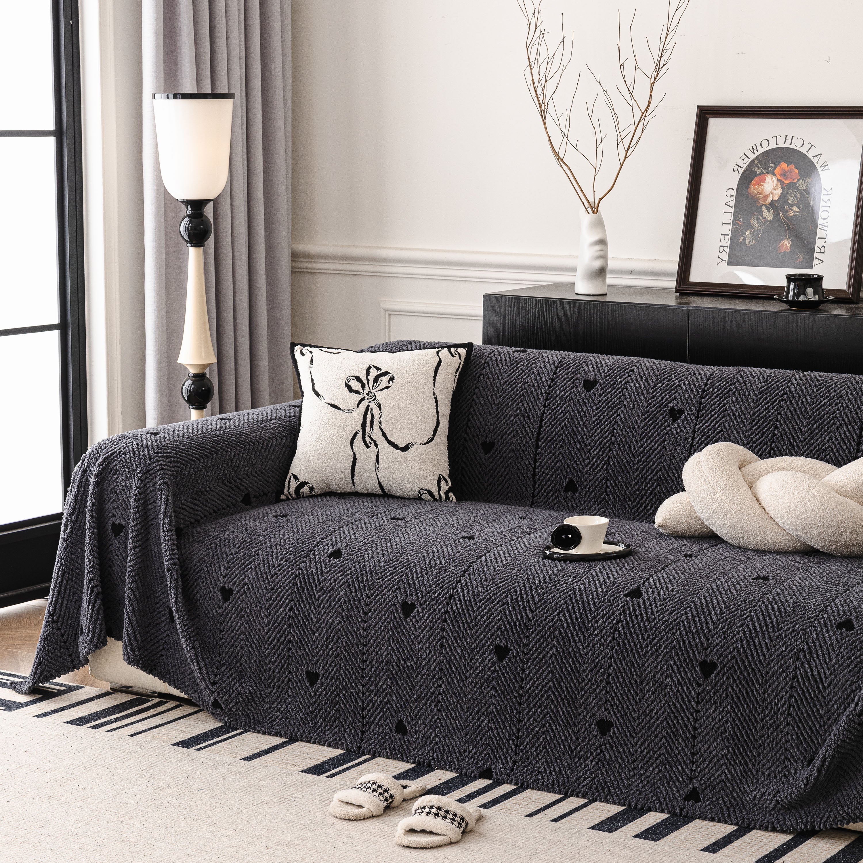 Thick Plush Sofa Cover Throw for Couch, 3D Textured Herringbone Washable Slipcover - Image 3