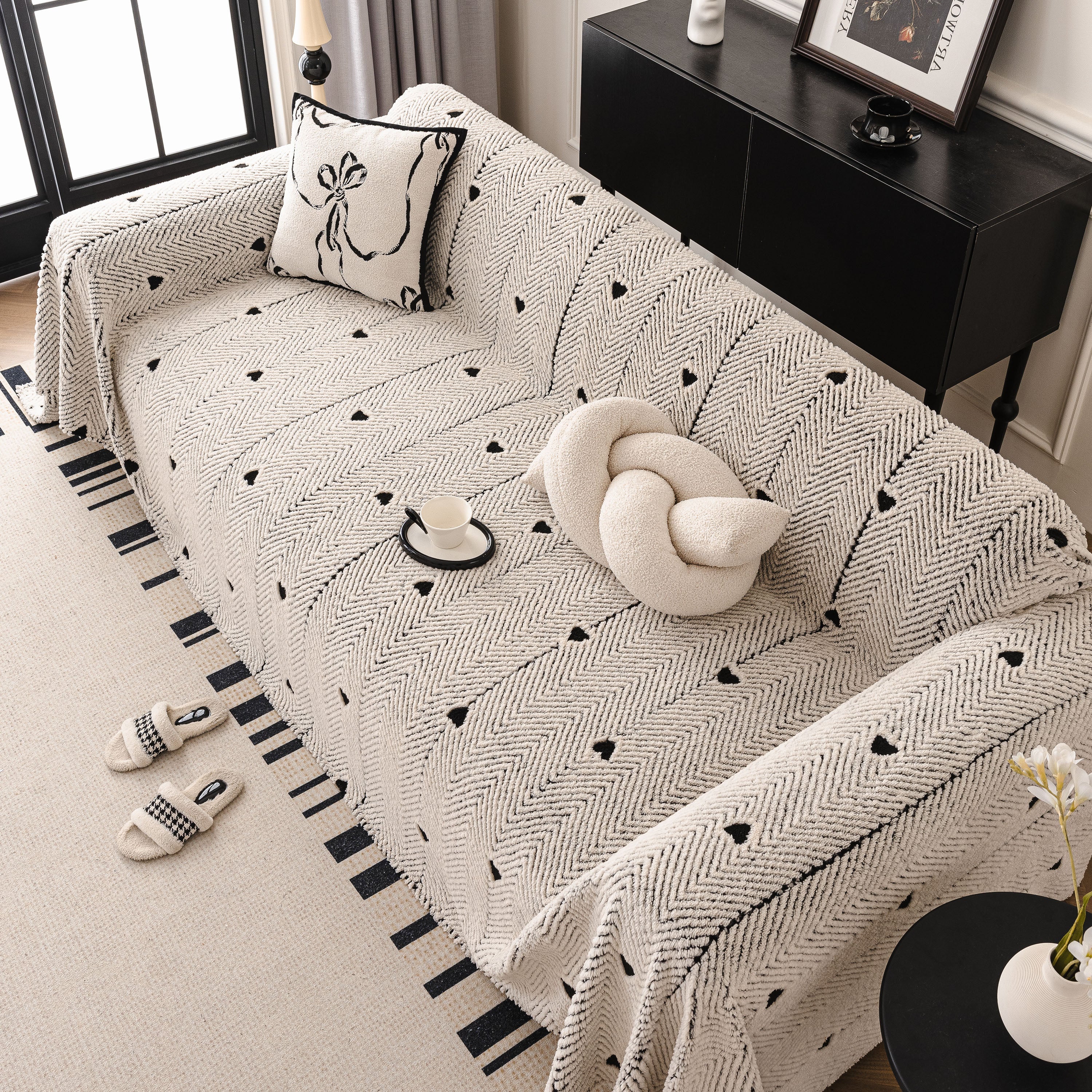 Thick Plush Sofa Cover Throw for Couch, 3D Textured Herringbone Washable Slipcover - Image 33