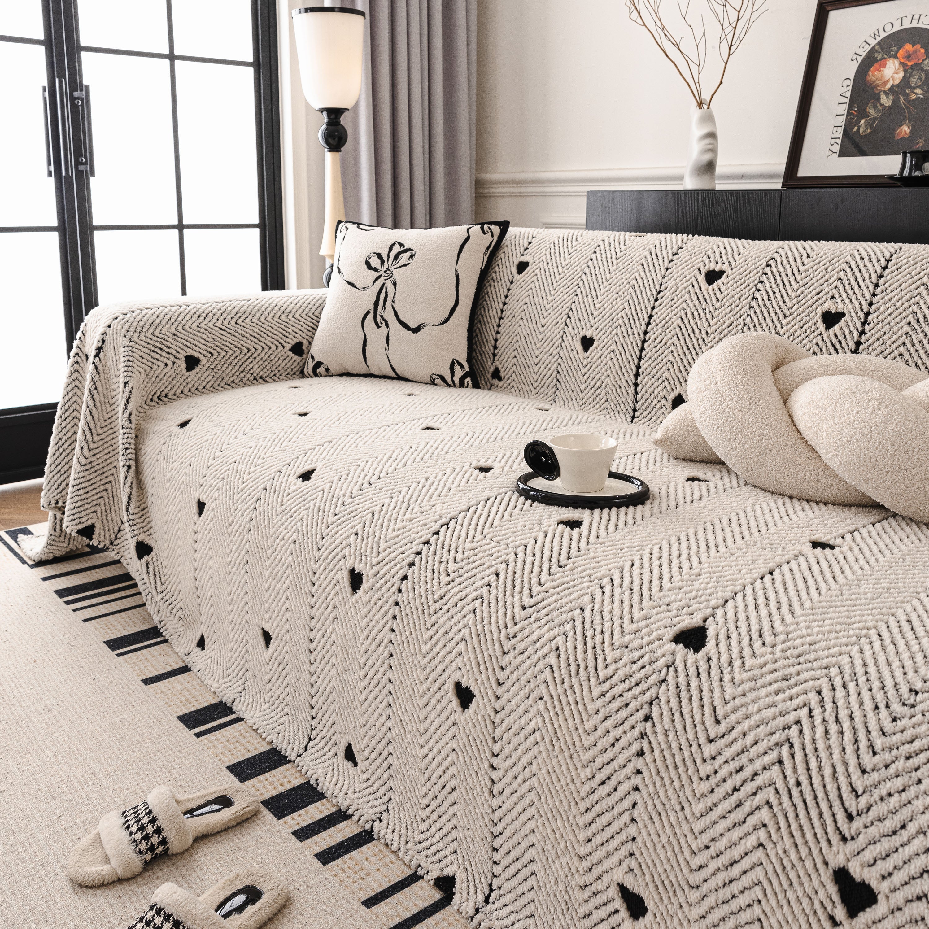 Thick Plush Sofa Cover Throw for Couch, 3D Textured Herringbone Washable Slipcover - Image 35