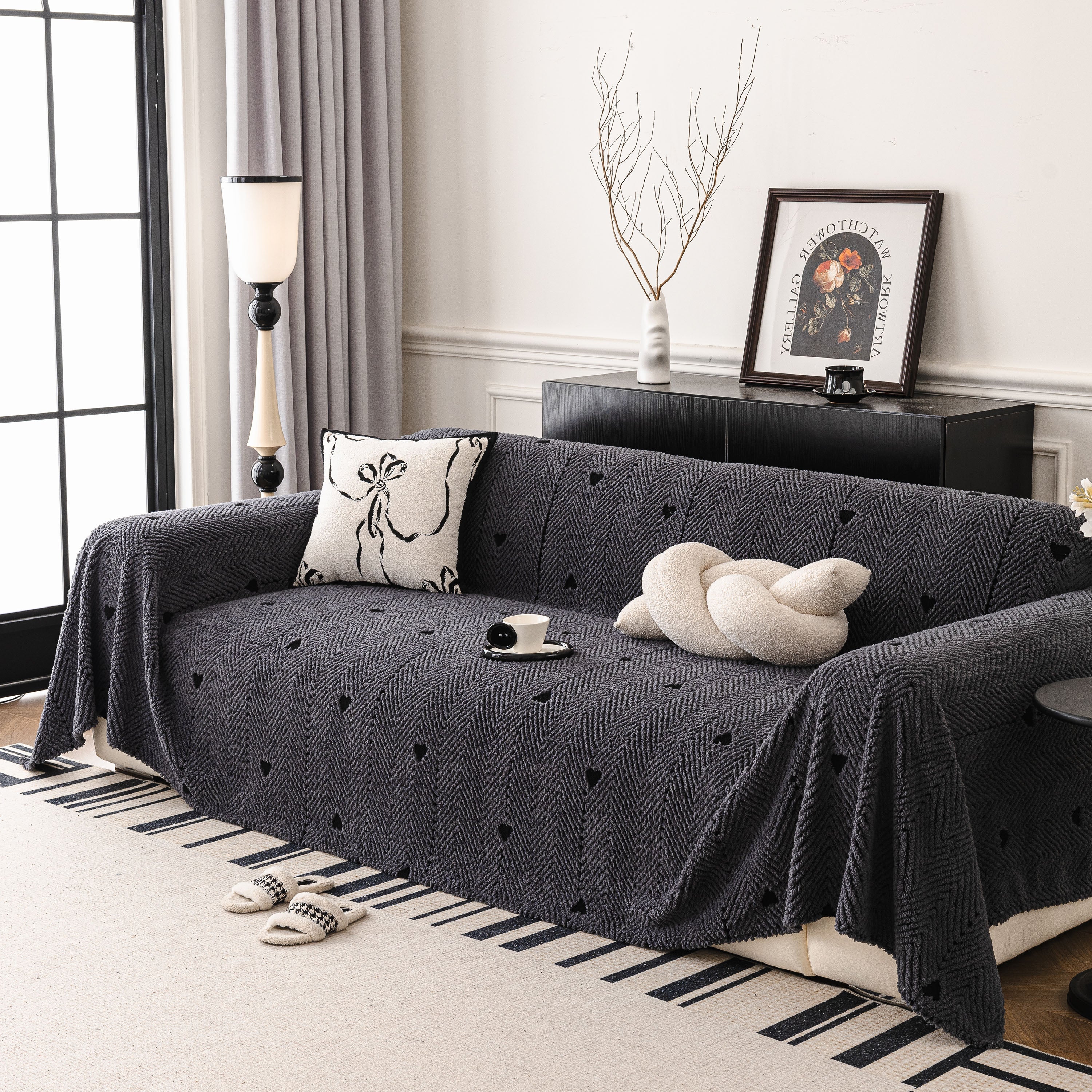 Thick Plush Sofa Cover Throw for Couch, 3D Textured Herringbone Washable Slipcover - Image 4