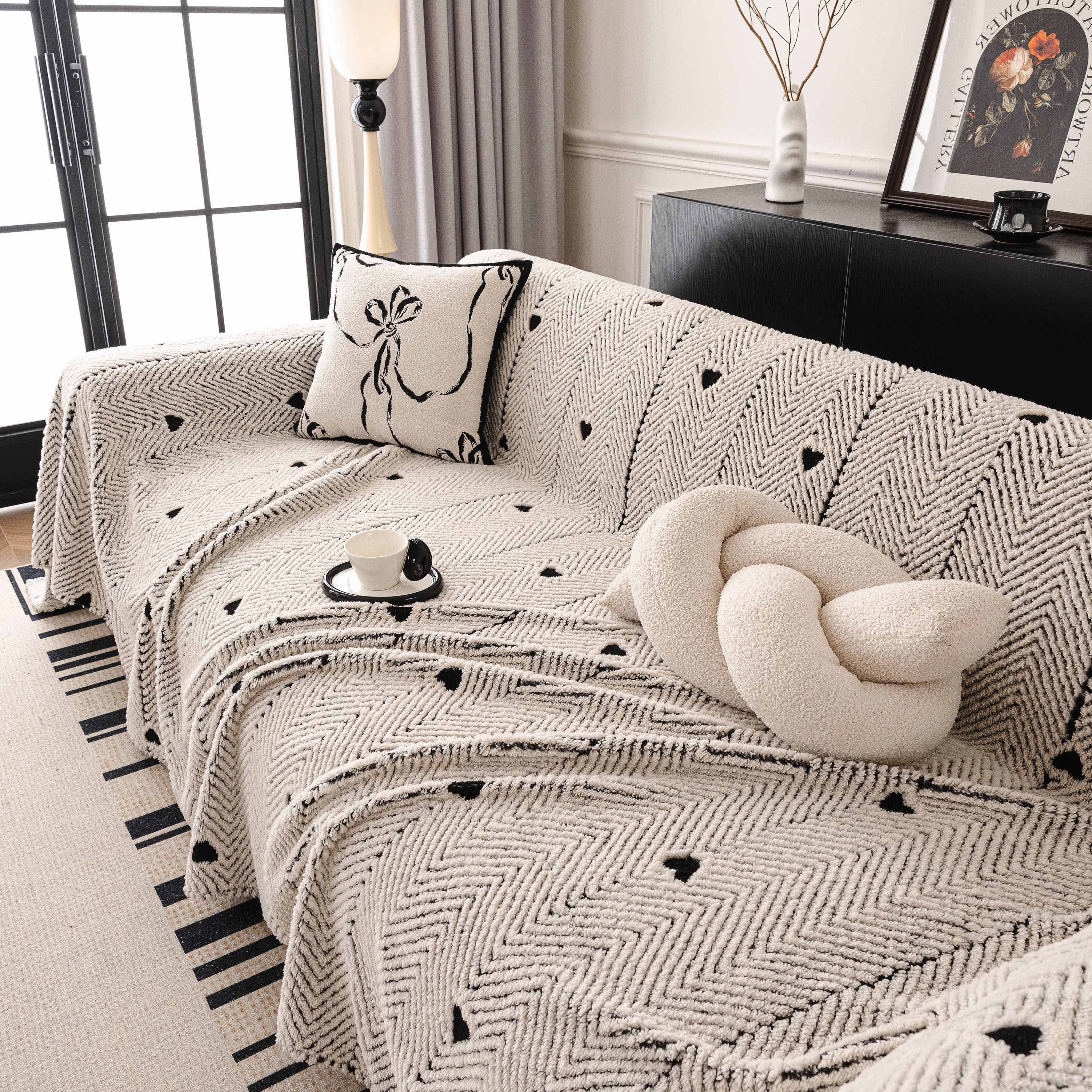 Thick Plush Sofa Cover Throw for Couch, 3D Textured Herringbone Washable Slipcover - Image 42