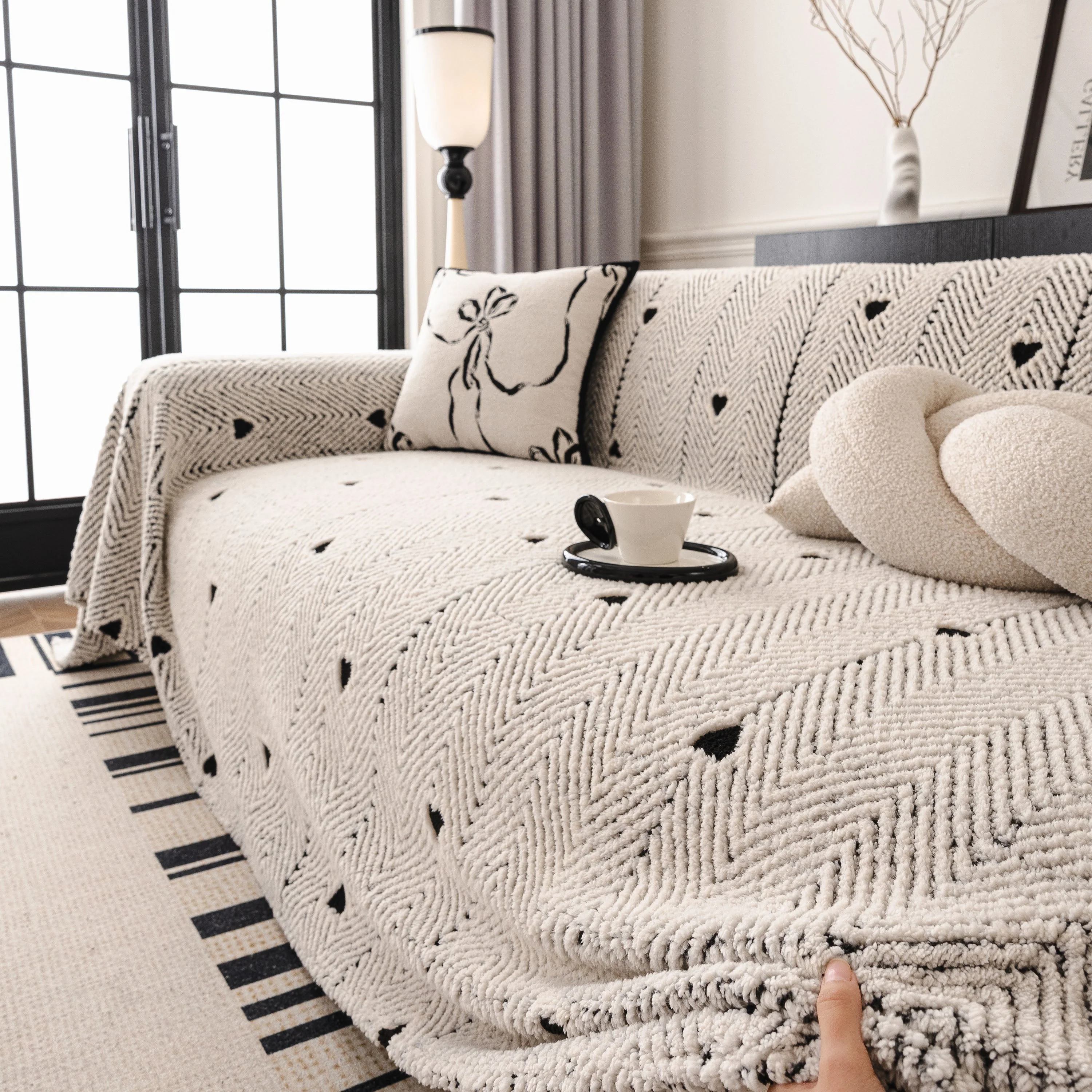 Thick Plush Sofa Cover Throw for Couch, 3D Textured Herringbone Washable Slipcover - Image 46