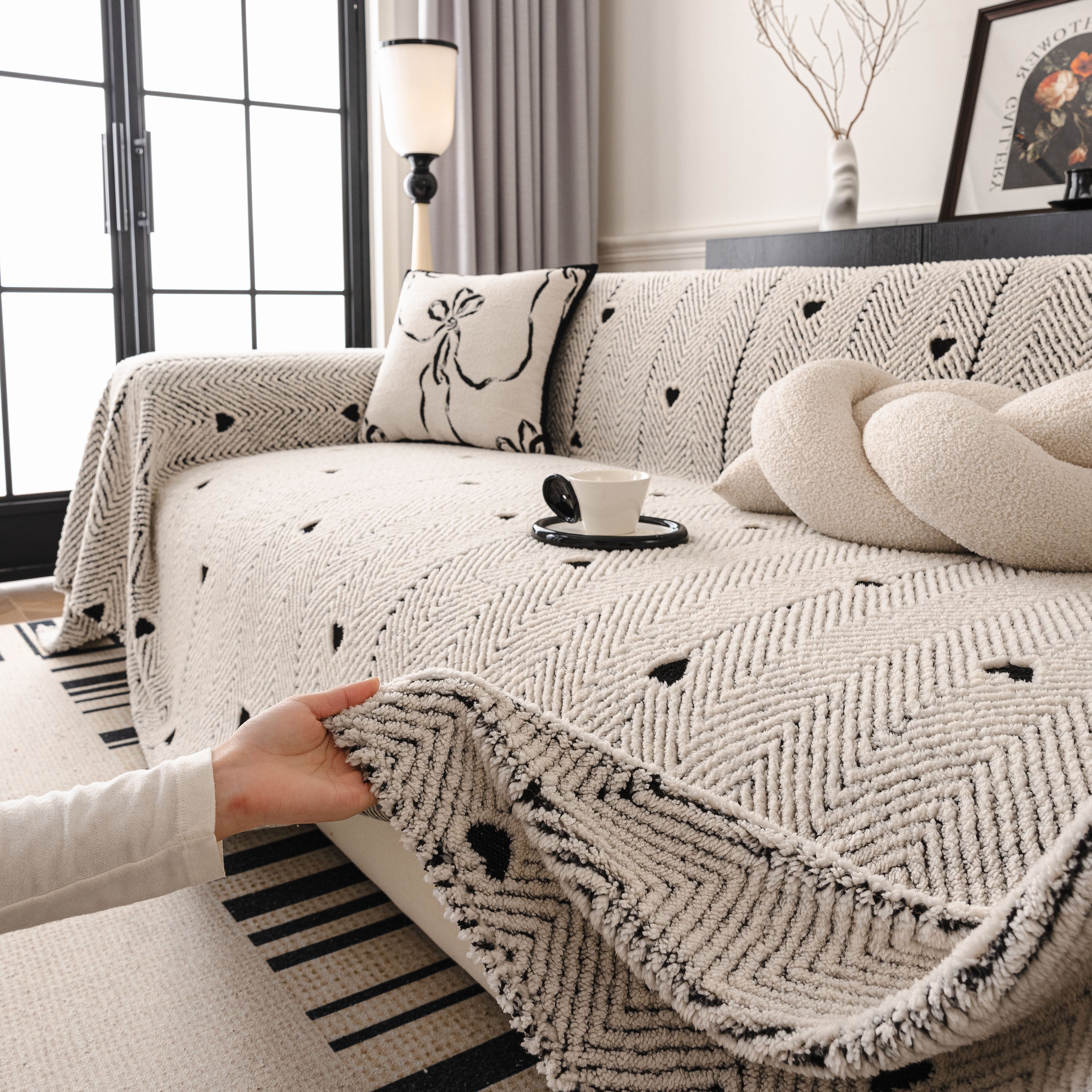 Thick Plush Sofa Cover Throw for Couch, 3D Textured Herringbone Washable Slipcover - Image 47