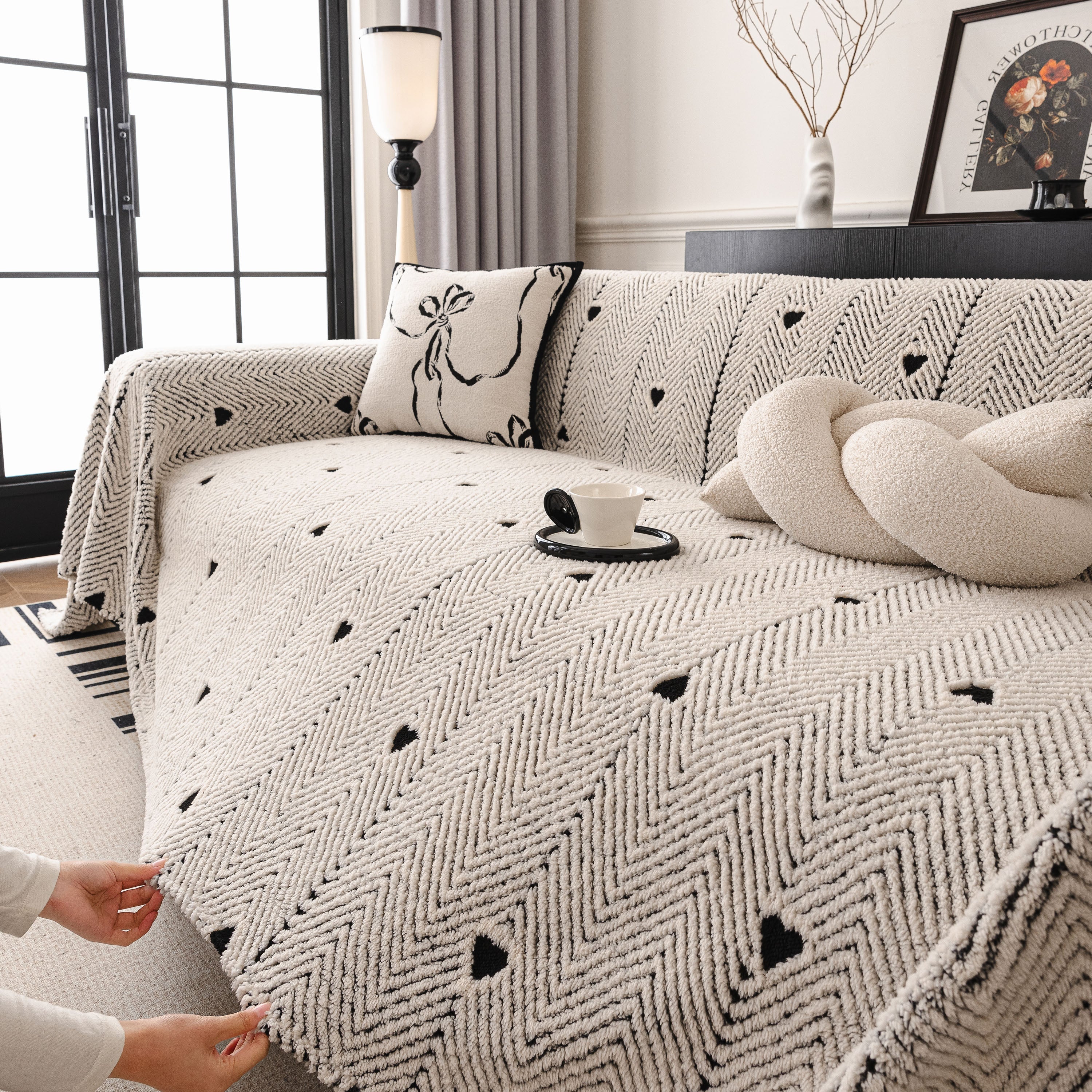 Thick Plush Sofa Cover Throw for Couch, 3D Textured Herringbone Washable Slipcover - Image 48