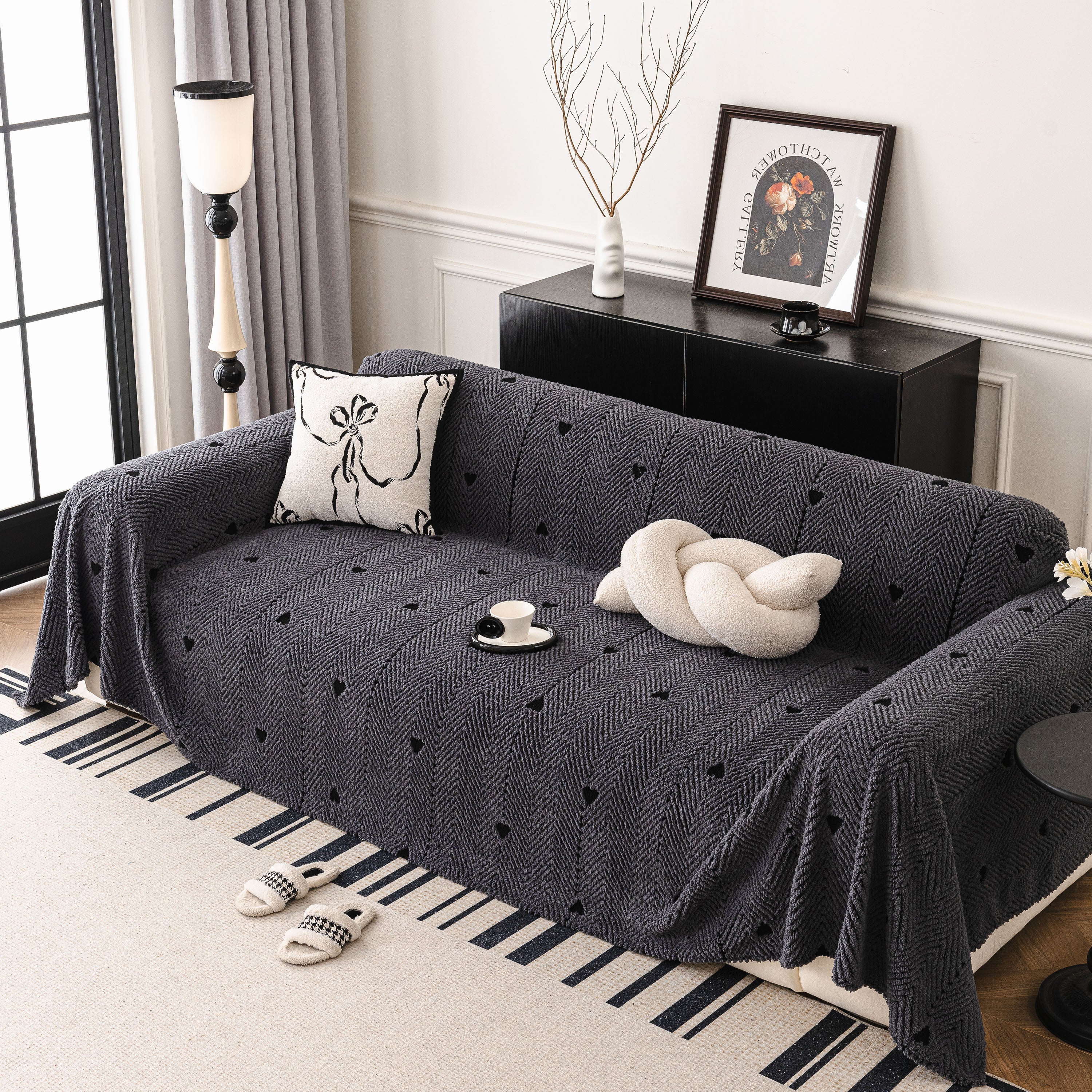 Thick Plush Sofa Cover Throw for Couch, 3D Textured Herringbone Washable Slipcover - Image 5