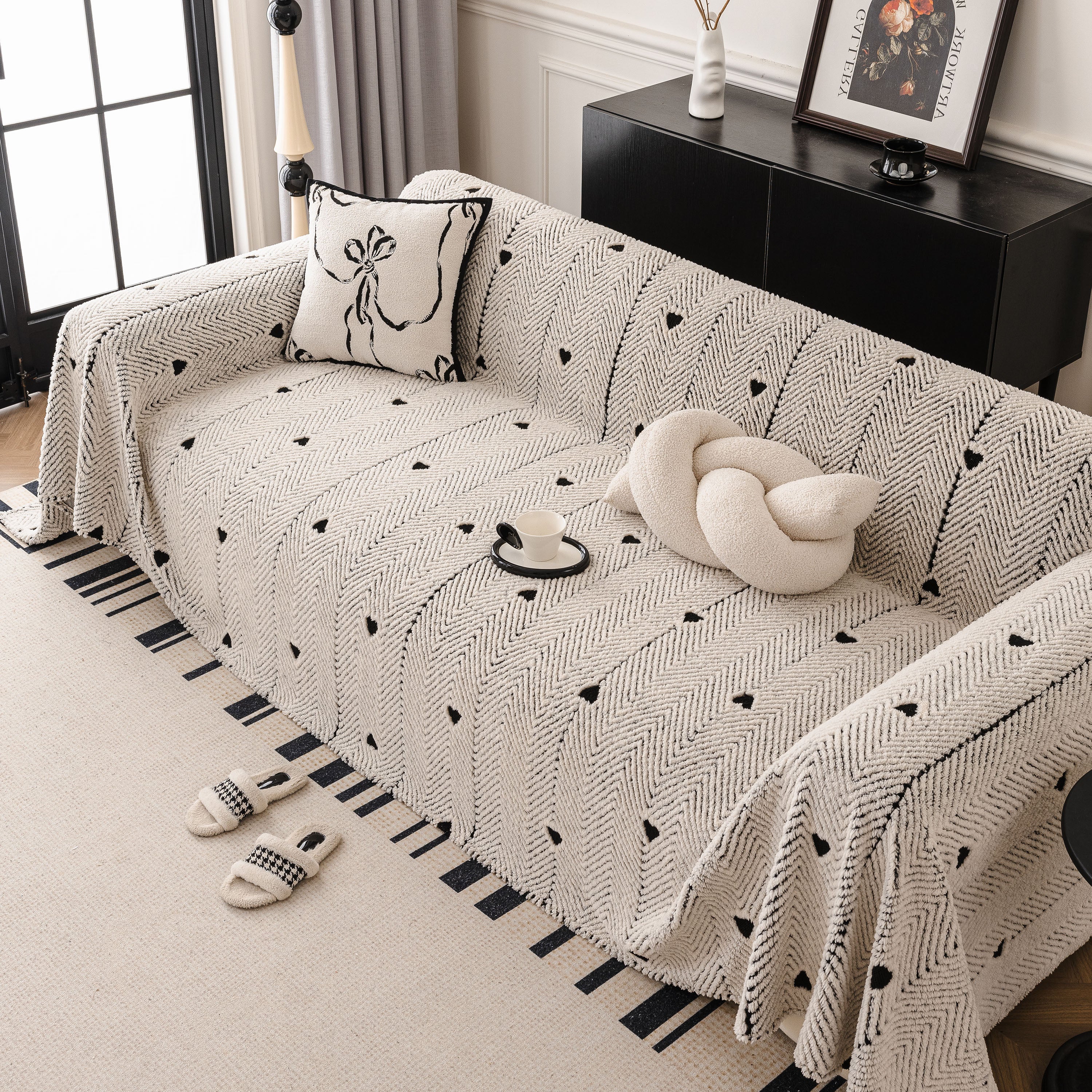 Thick Plush Sofa Cover Throw for Couch, 3D Textured Herringbone Washable Slipcover - Image 50