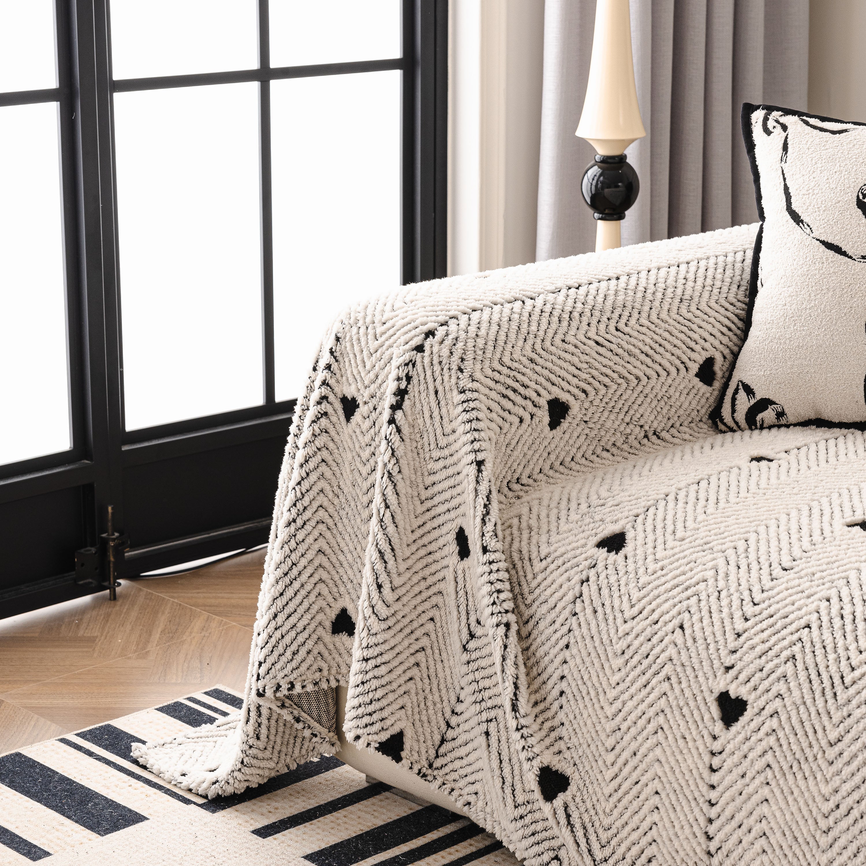 Thick Plush Sofa Cover Throw for Couch, 3D Textured Herringbone Washable Slipcover - Image 54