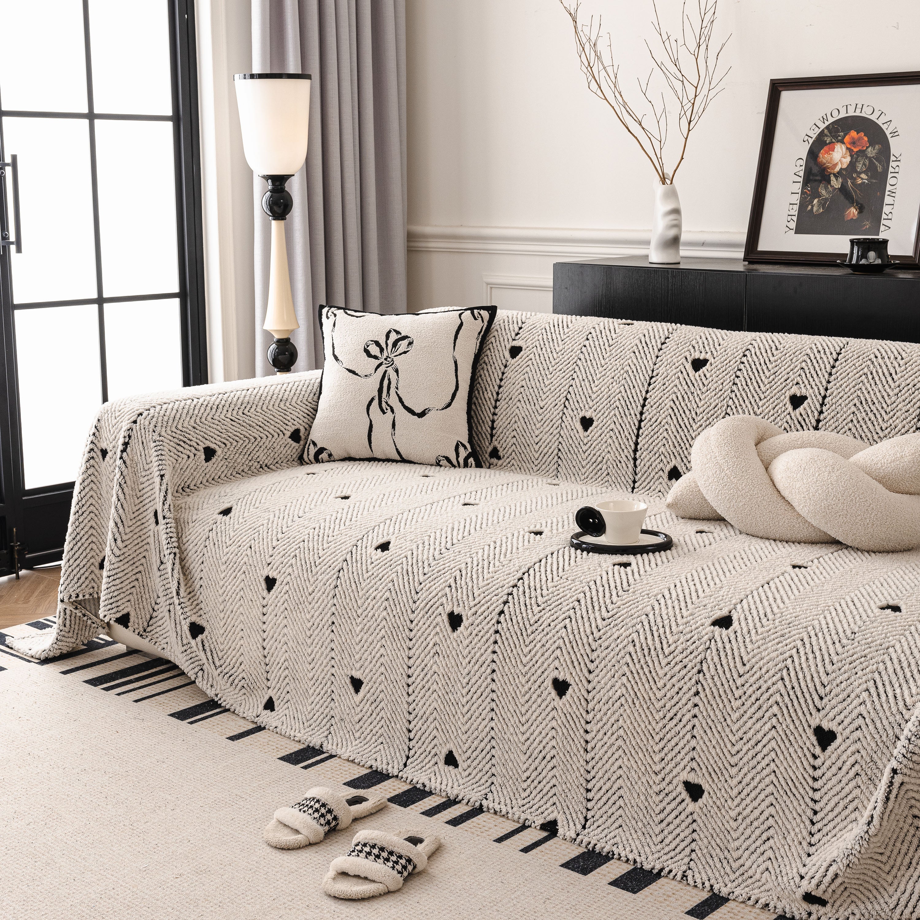 Thick Plush Sofa Cover Throw for Couch, 3D Textured Herringbone Washable Slipcover - Image 55