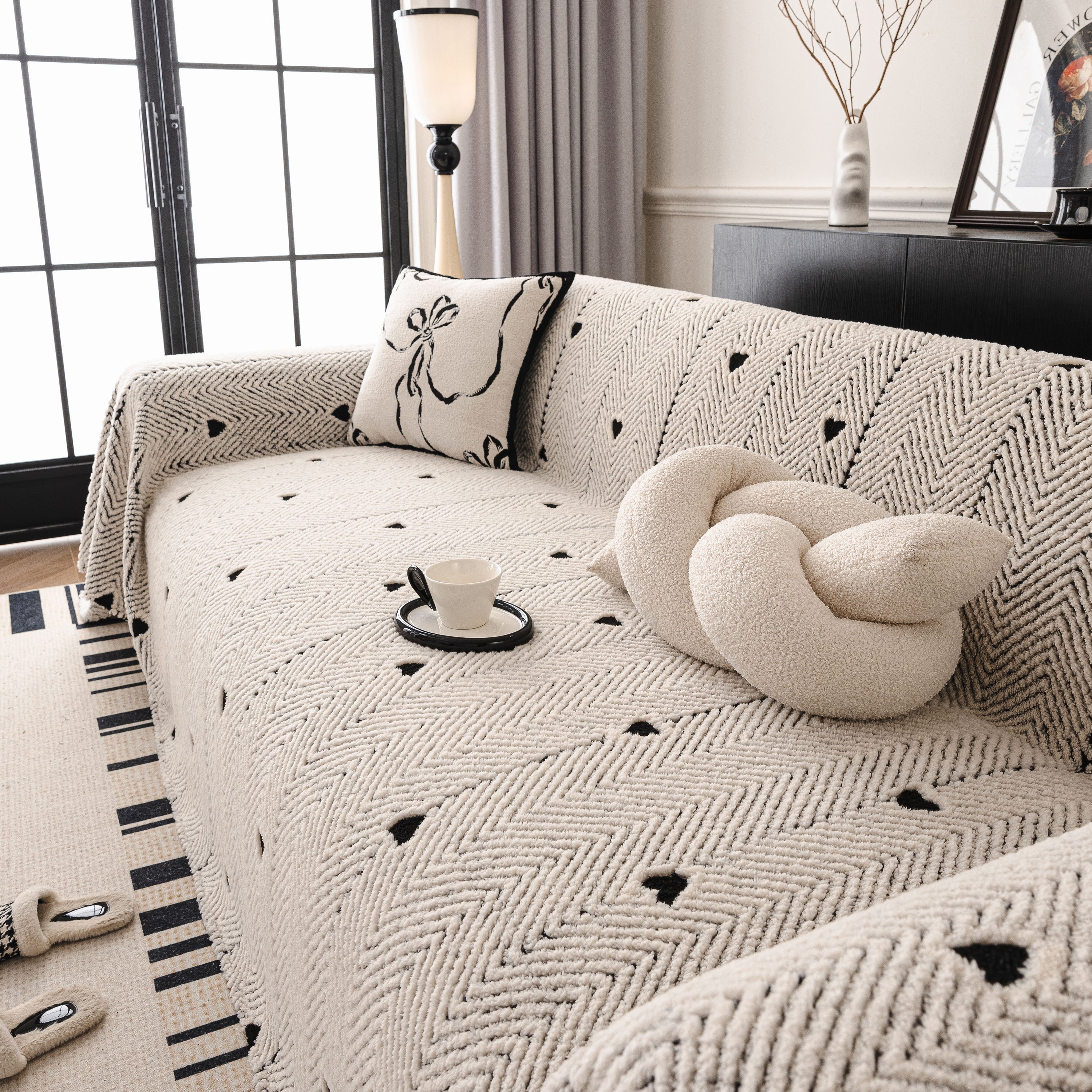 Thick Plush Sofa Cover Throw for Couch, 3D Textured Herringbone Washable Slipcover - Image 56