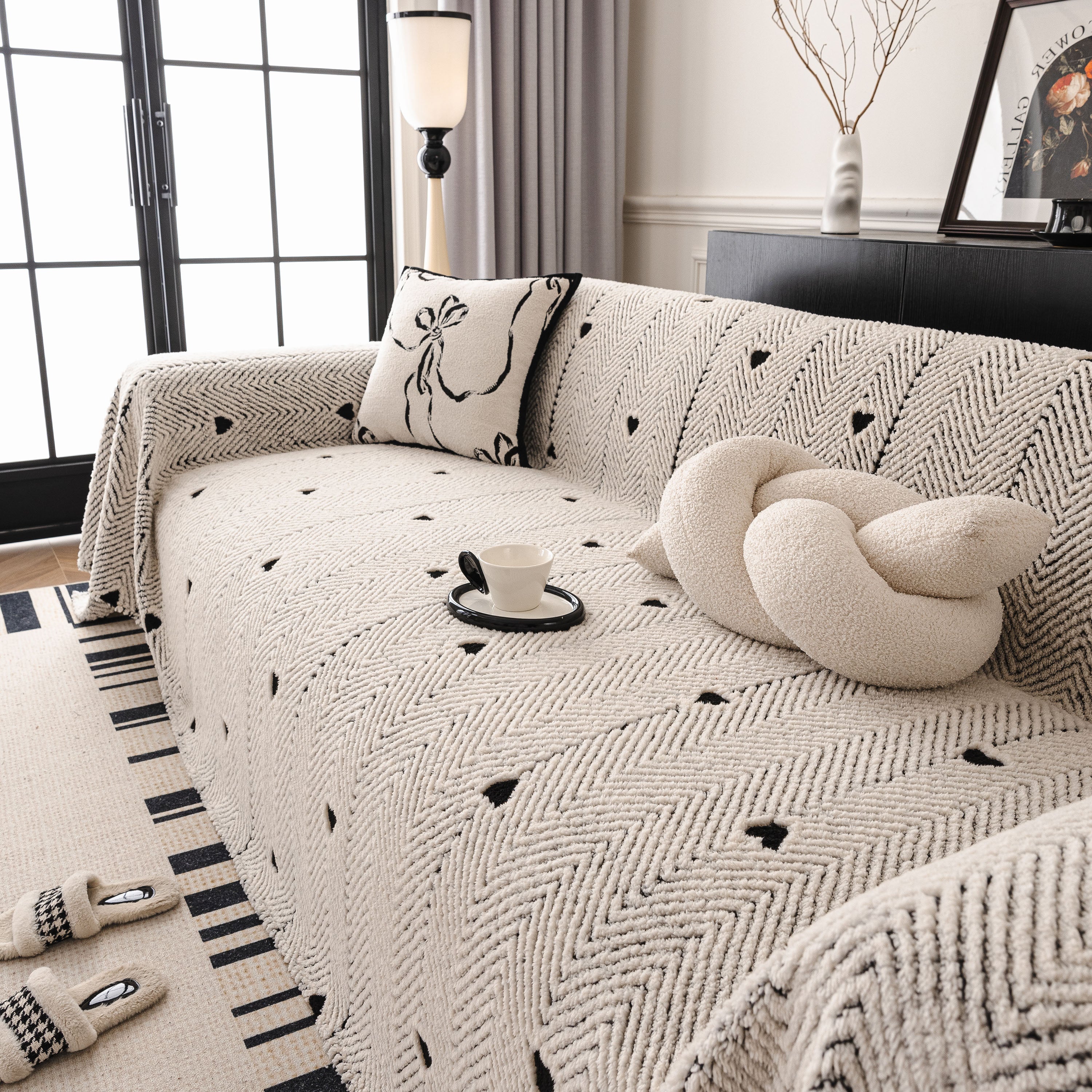 Thick Plush Sofa Cover Throw for Couch, 3D Textured Herringbone Washable Slipcover - Image 57