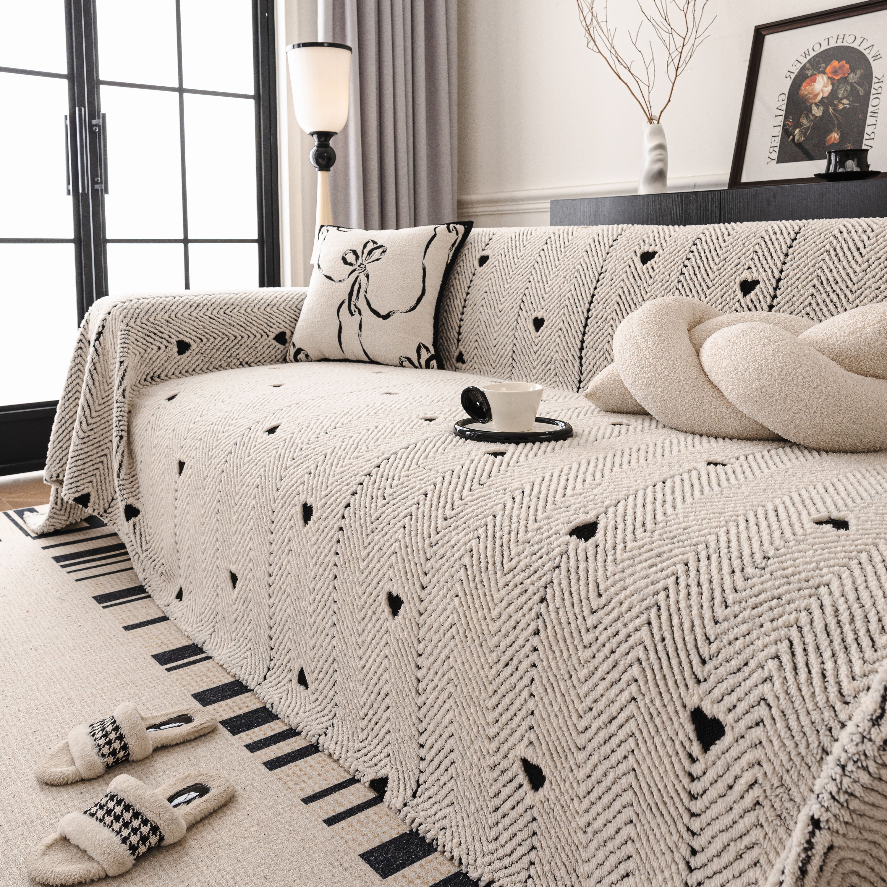 Thick Plush Sofa Cover Throw for Couch, 3D Textured Herringbone Washable Slipcover - Image 58