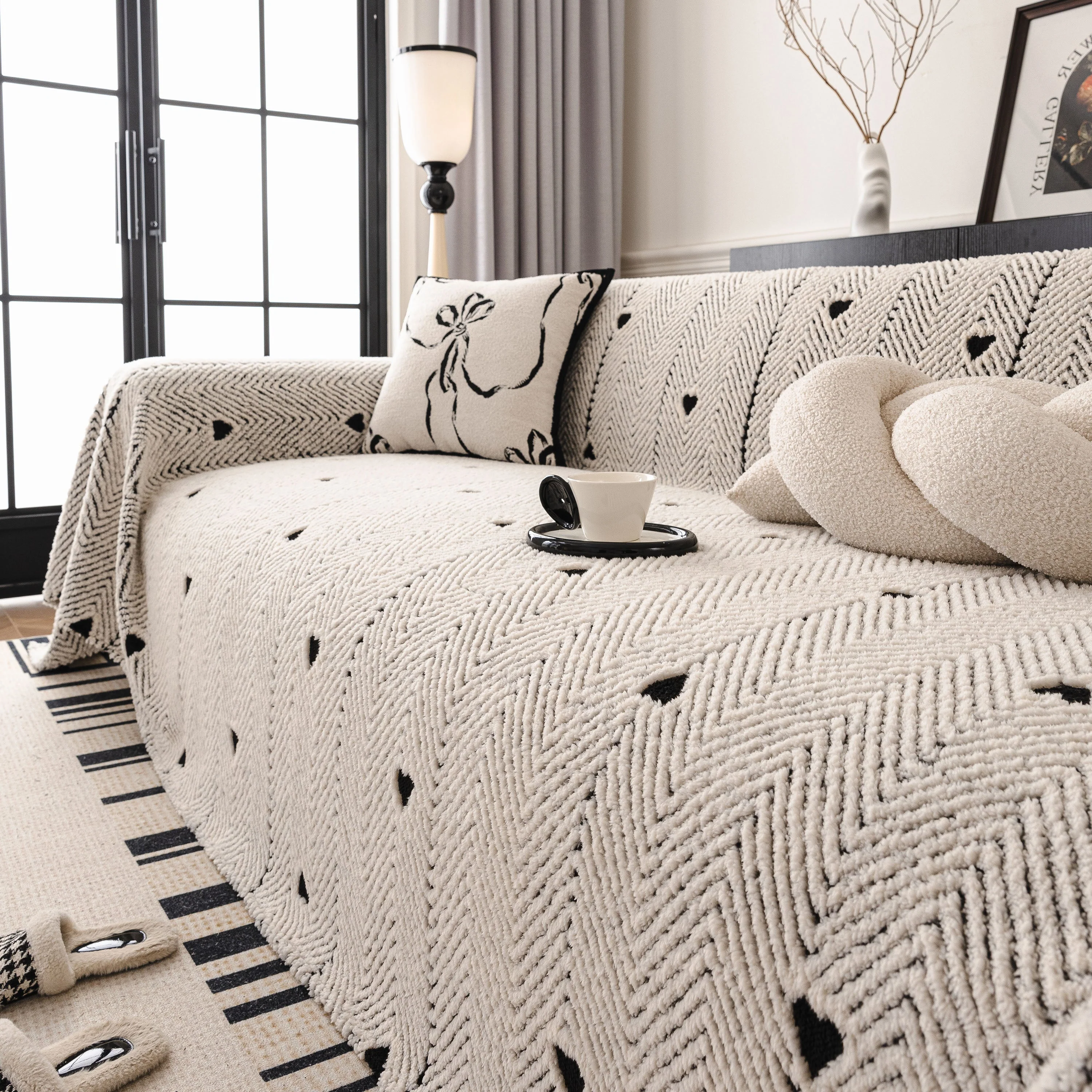 Thick Plush Sofa Cover Throw for Couch, 3D Textured Herringbone Washable Slipcover - Image 59