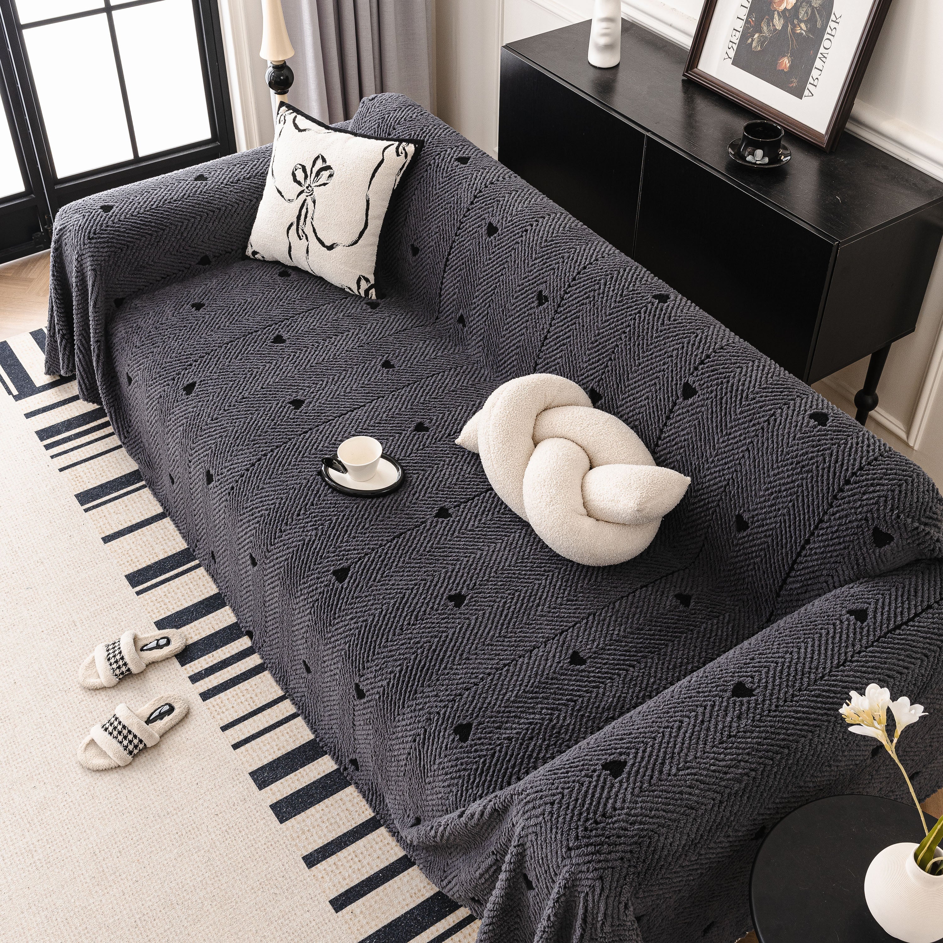Thick Plush Sofa Cover Throw for Couch, 3D Textured Herringbone Washable Slipcover - Image 6