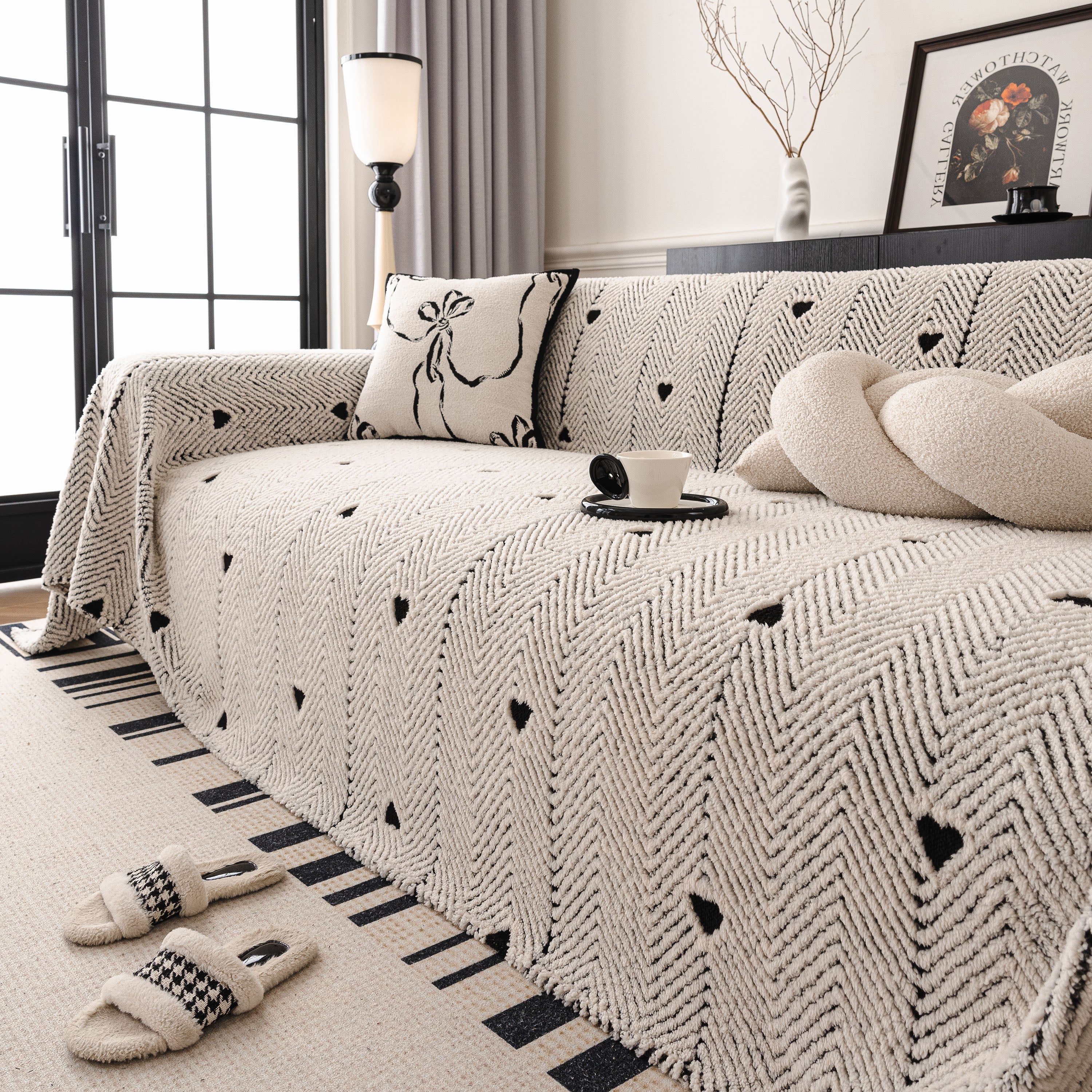 Thick Plush Sofa Cover Throw for Couch, 3D Textured Herringbone Washable Slipcover - Image 60