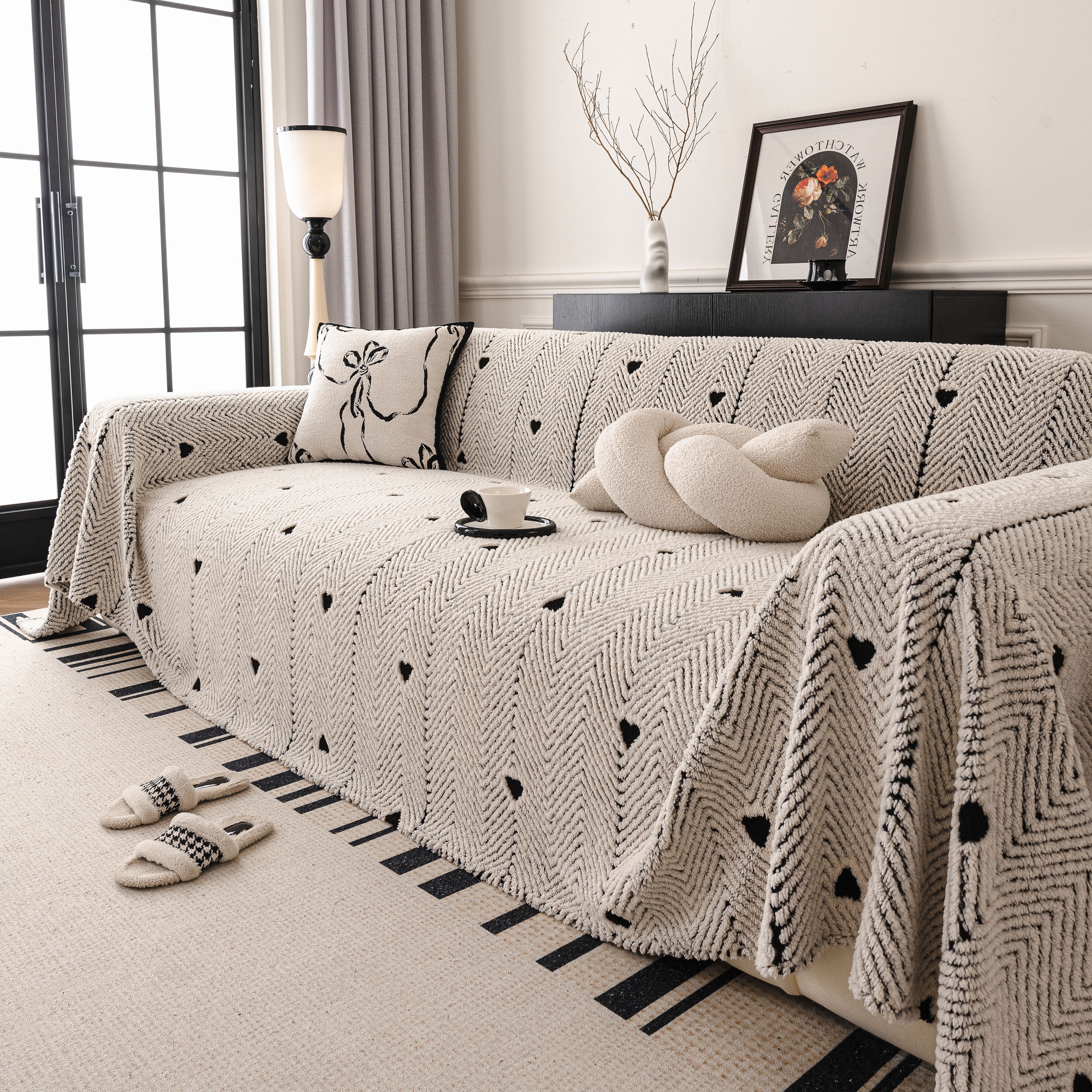 Thick Plush Sofa Cover Throw for Couch, 3D Textured Herringbone Washable Slipcover - Image 61