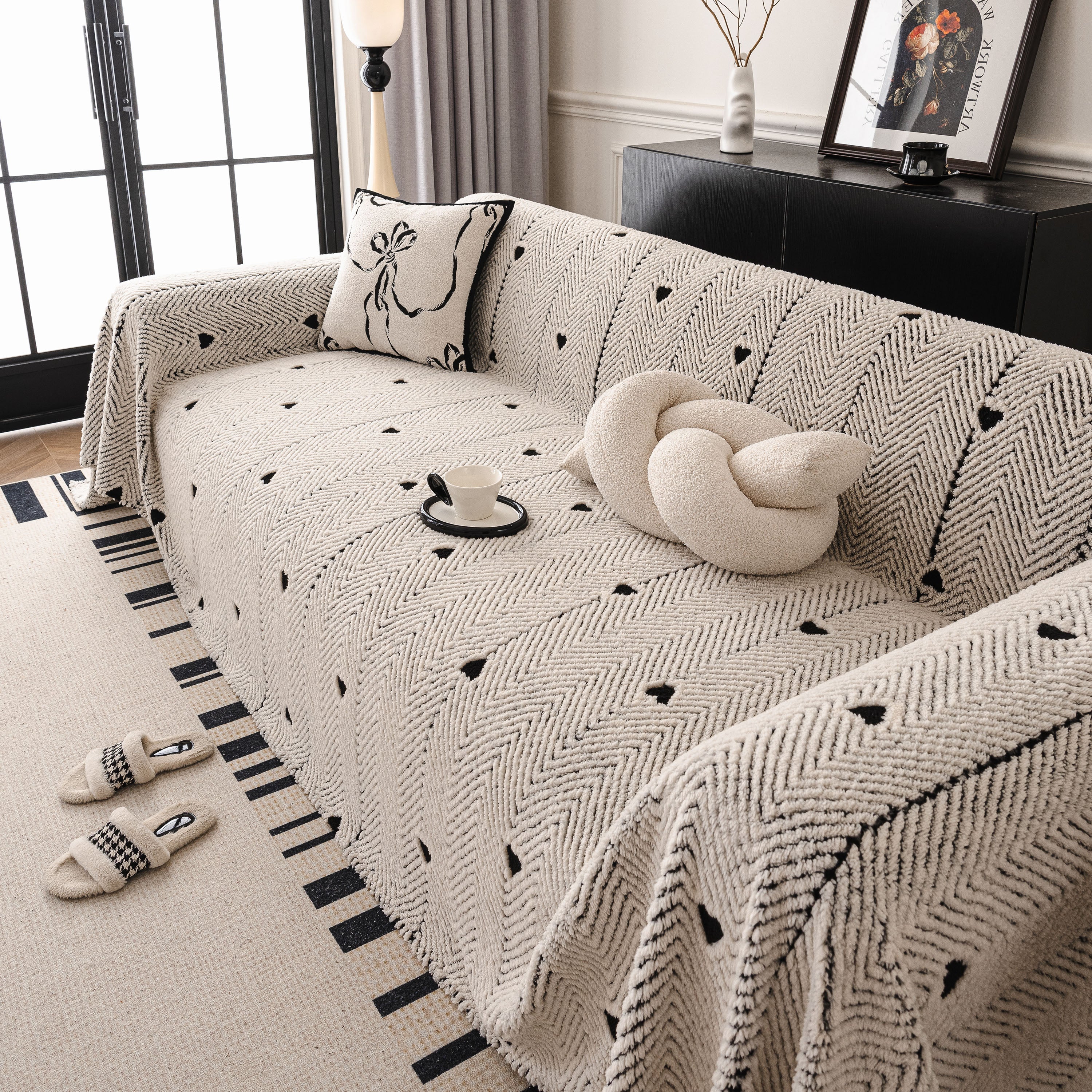 Thick Plush Sofa Cover Throw for Couch, 3D Textured Herringbone Washable Slipcover - Image 62