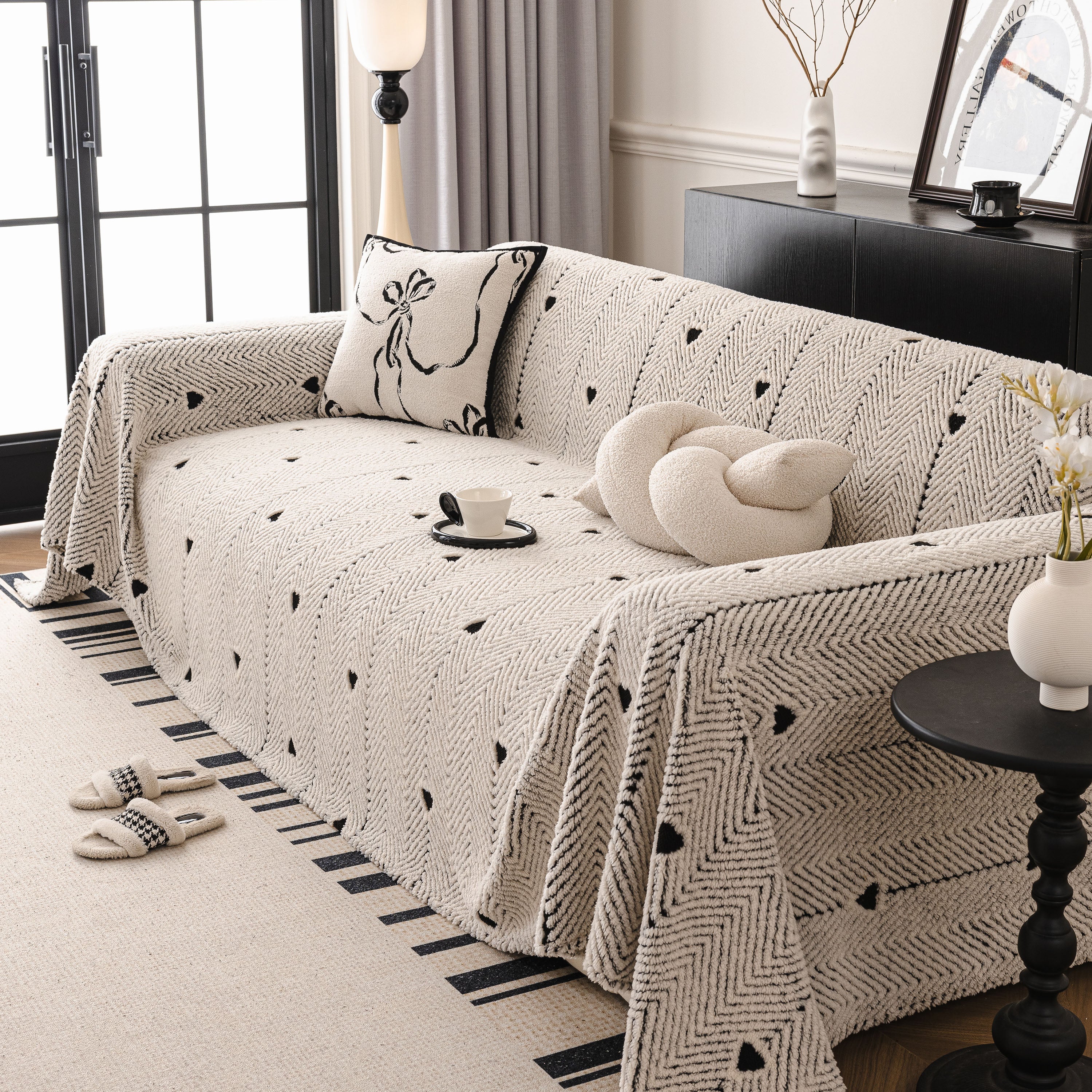 Thick Plush Sofa Cover Throw for Couch, 3D Textured Herringbone Washable Slipcover - Image 63
