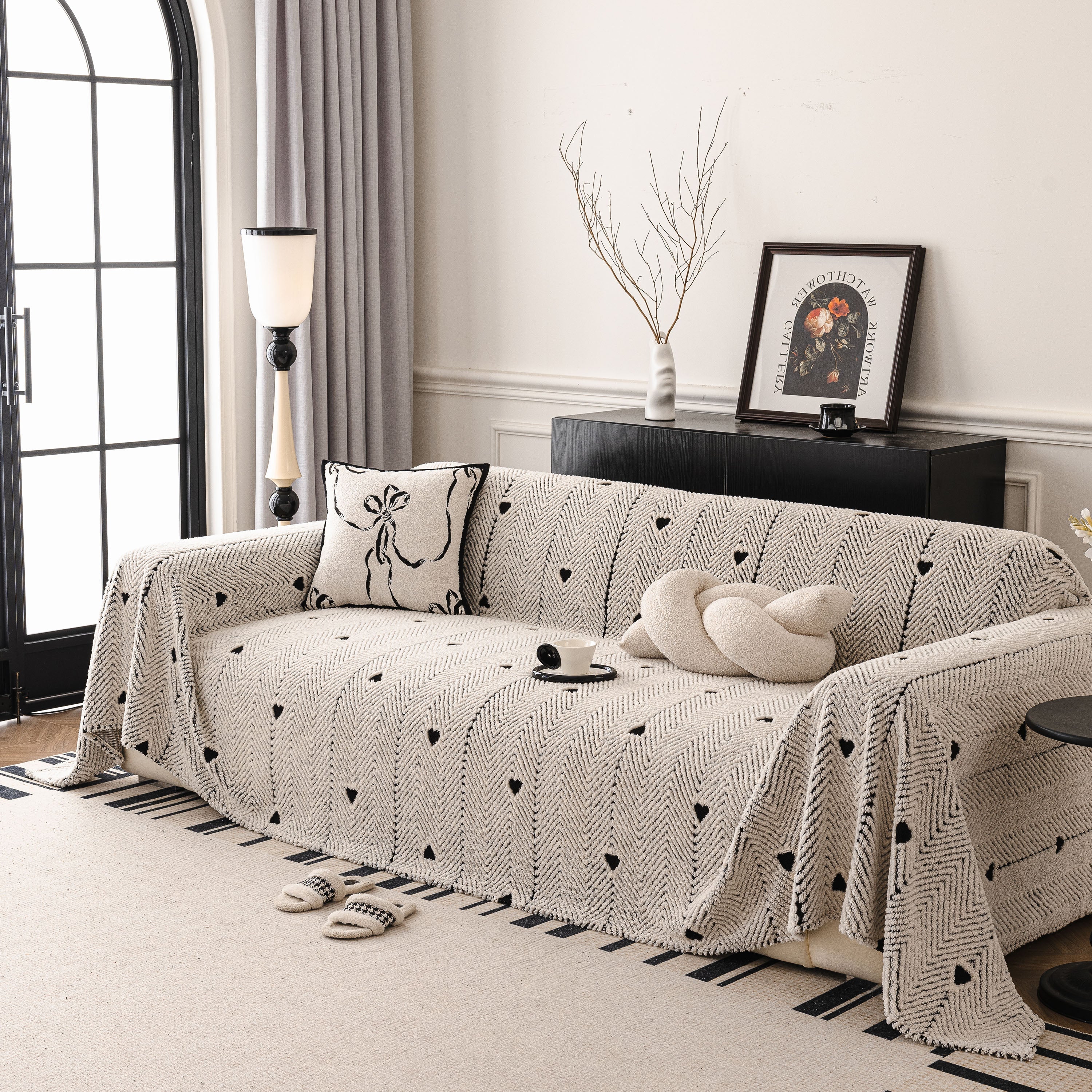 Thick Plush Sofa Cover Throw for Couch, 3D Textured Herringbone Washable Slipcover - Image 65