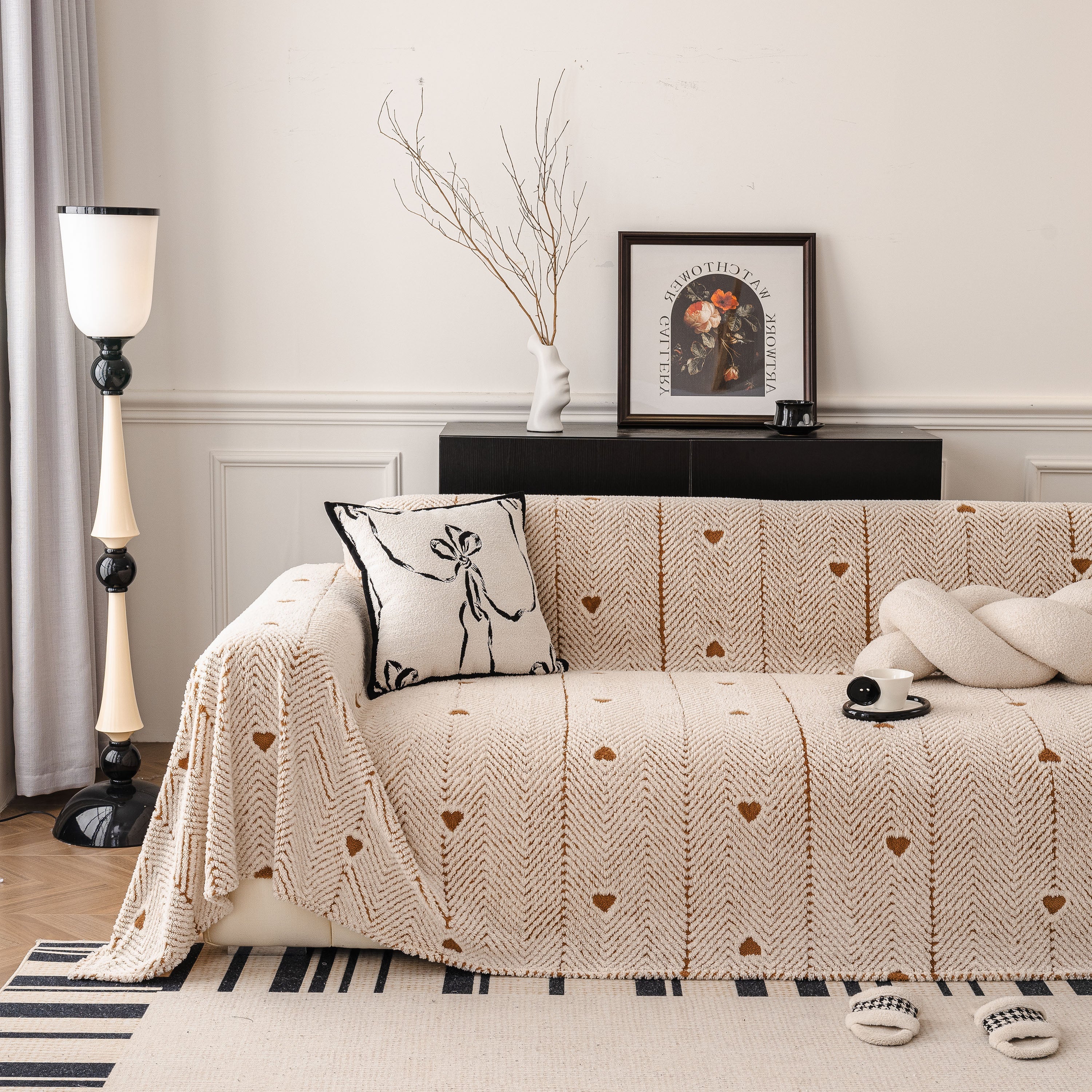 Thick Plush Sofa Cover Throw for Couch, 3D Textured Herringbone Washable Slipcover - Image 68