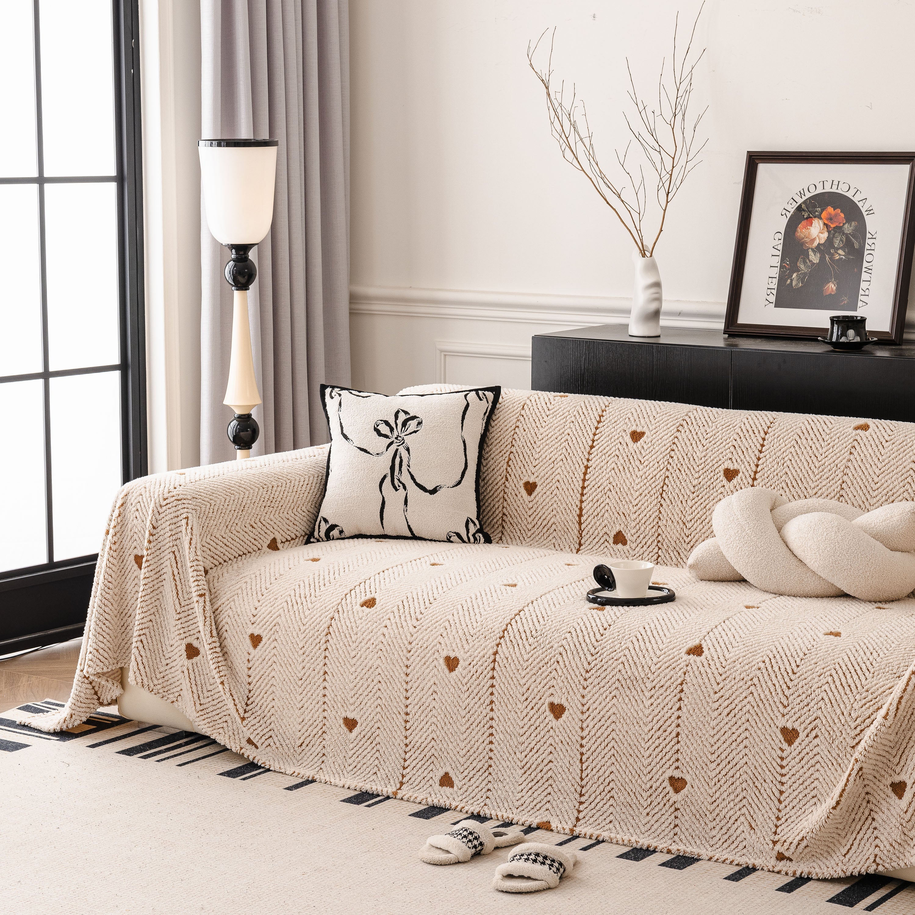 Thick Plush Sofa Cover Throw for Couch, 3D Textured Herringbone Washable Slipcover - Image 69