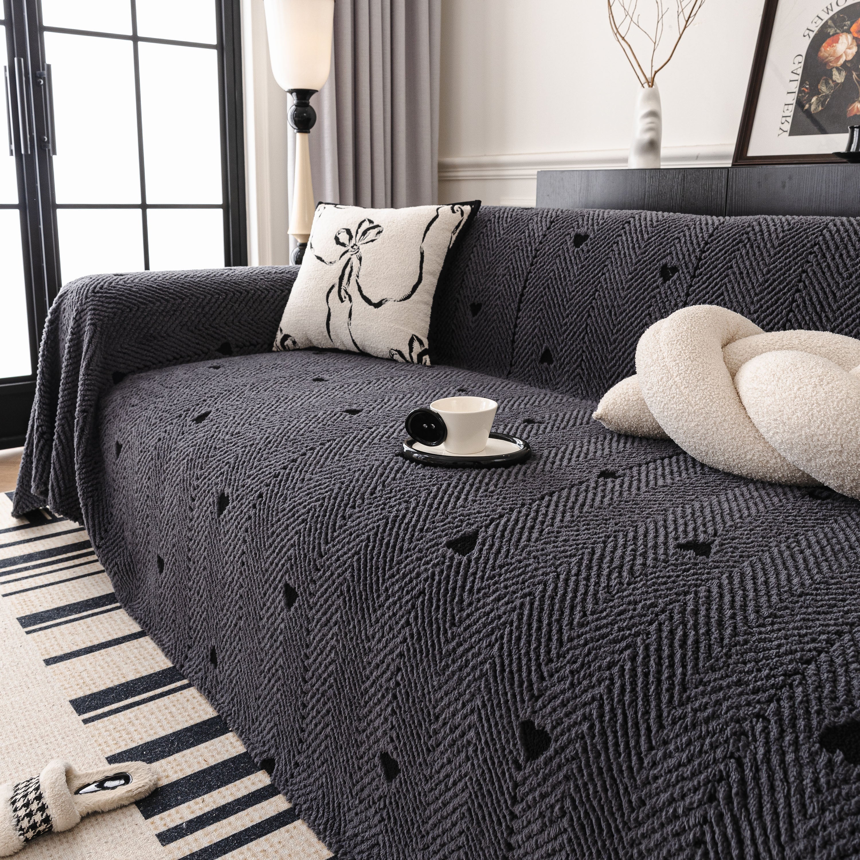 Thick Plush Sofa Cover Throw for Couch, 3D Textured Herringbone Washable Slipcover - Image 7