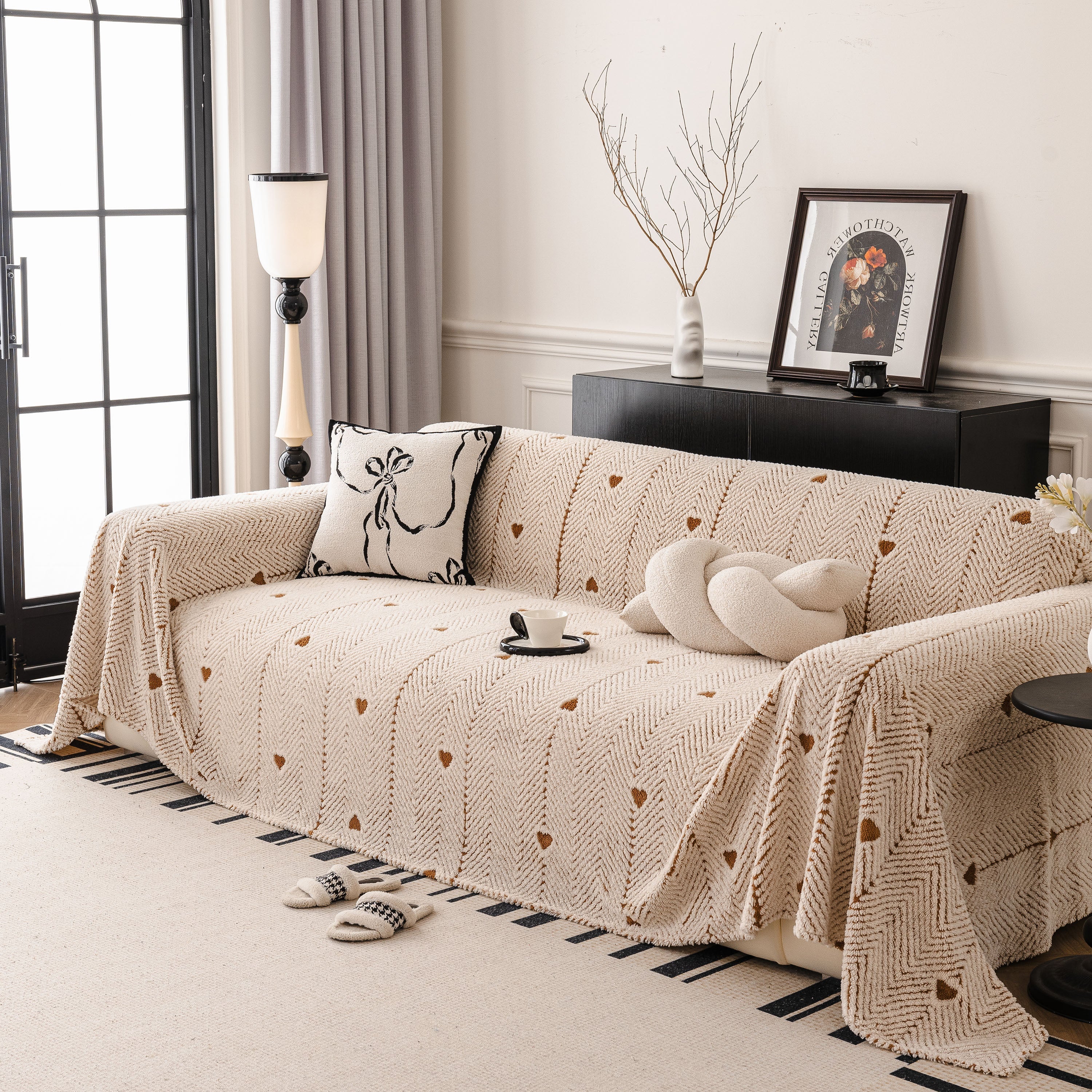Thick Plush Sofa Cover Throw for Couch, 3D Textured Herringbone Washable Slipcover - Image 70