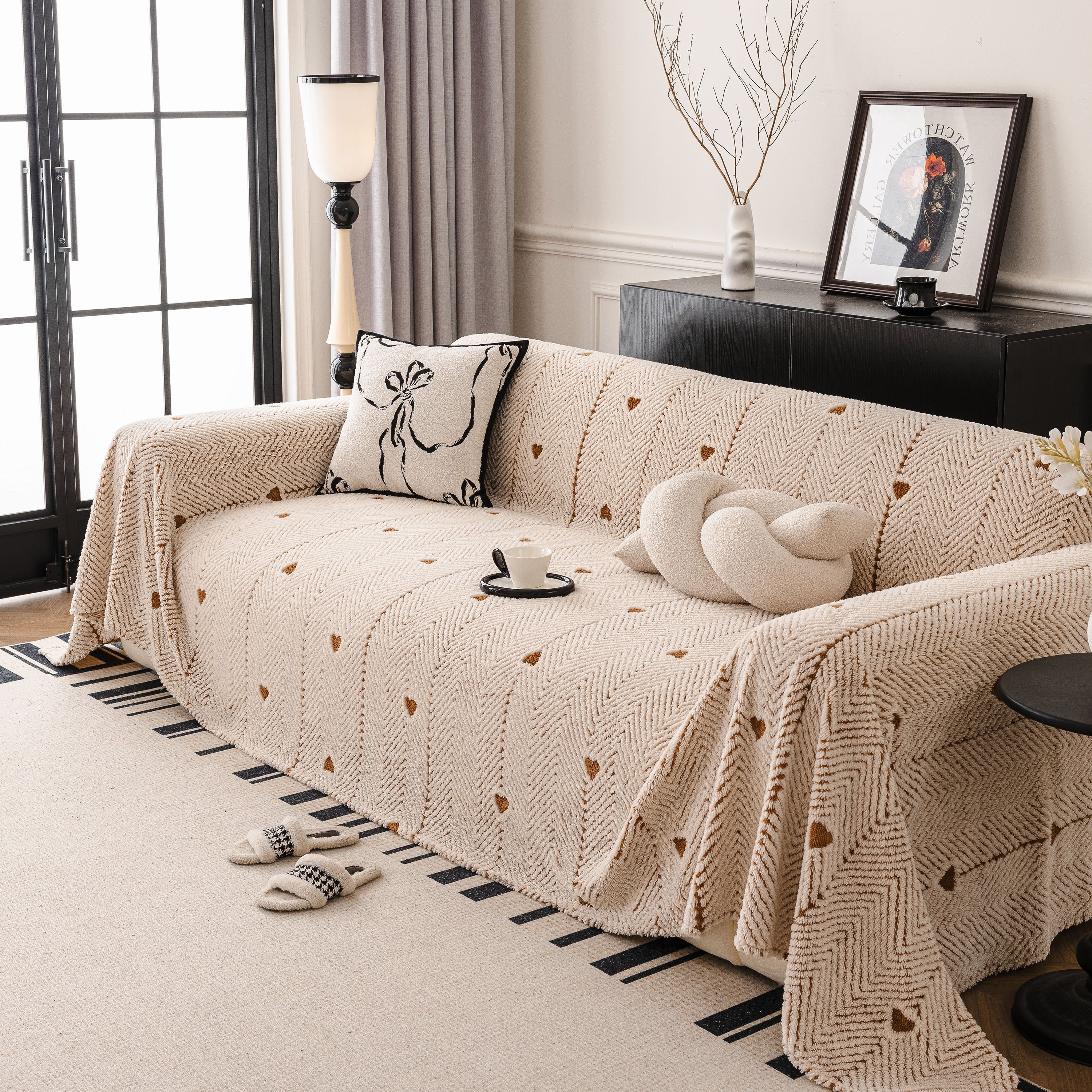 Thick Plush Sofa Cover Throw for Couch, 3D Textured Herringbone Washable Slipcover - Image 71