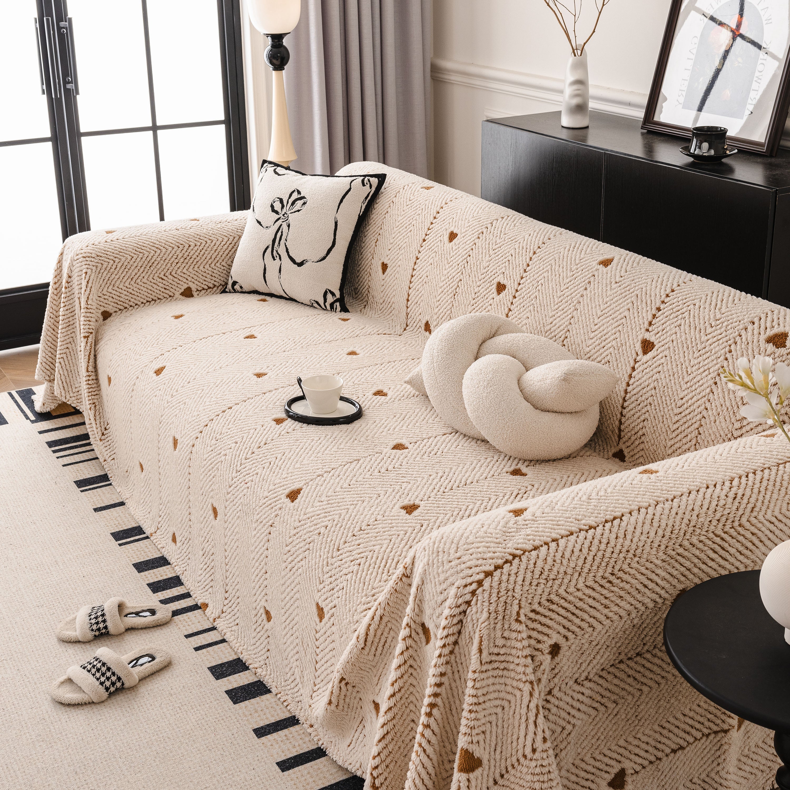 Thick Plush Sofa Cover Throw for Couch, 3D Textured Herringbone Washable Slipcover - Image 72