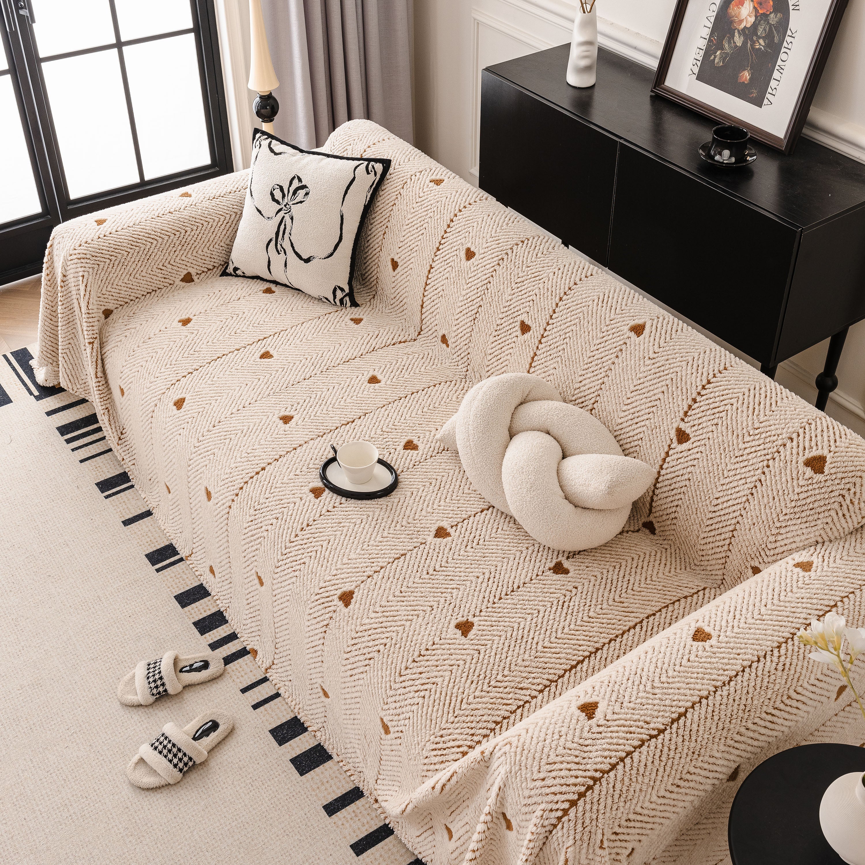 Thick Plush Sofa Cover Throw for Couch, 3D Textured Herringbone Washable Slipcover - Image 73