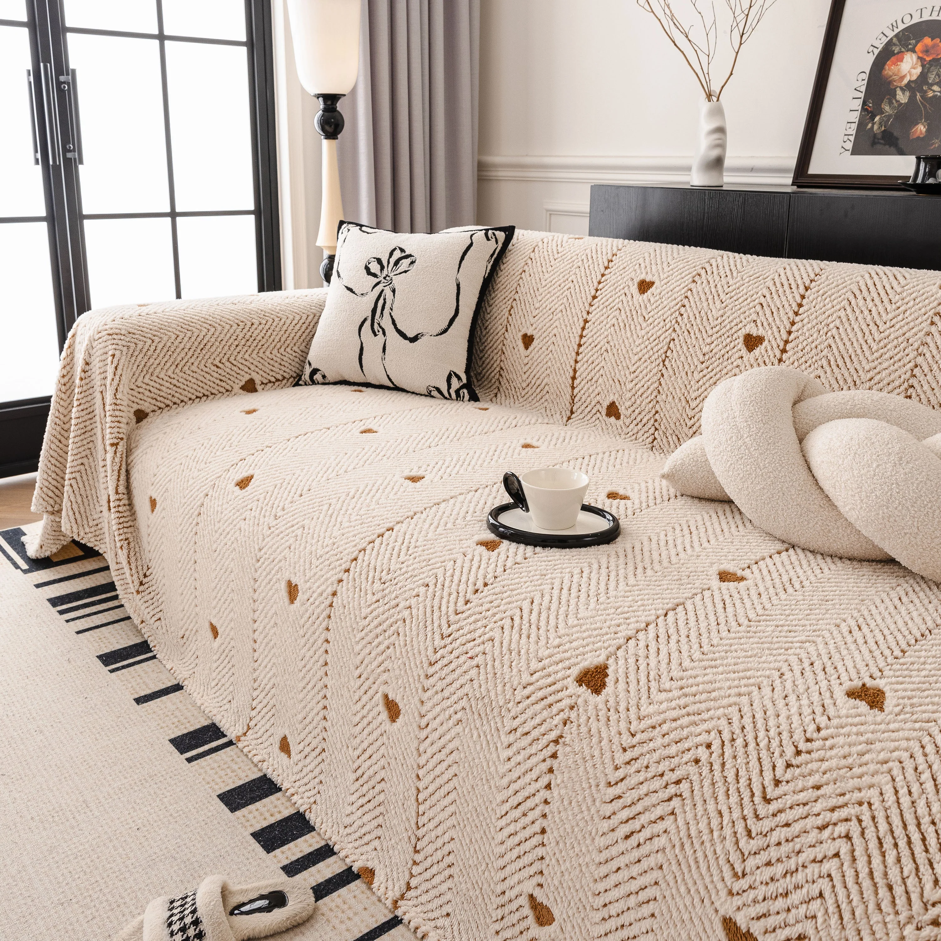 Thick Plush Sofa Cover Throw for Couch, 3D Textured Herringbone Washable Slipcover - Image 75