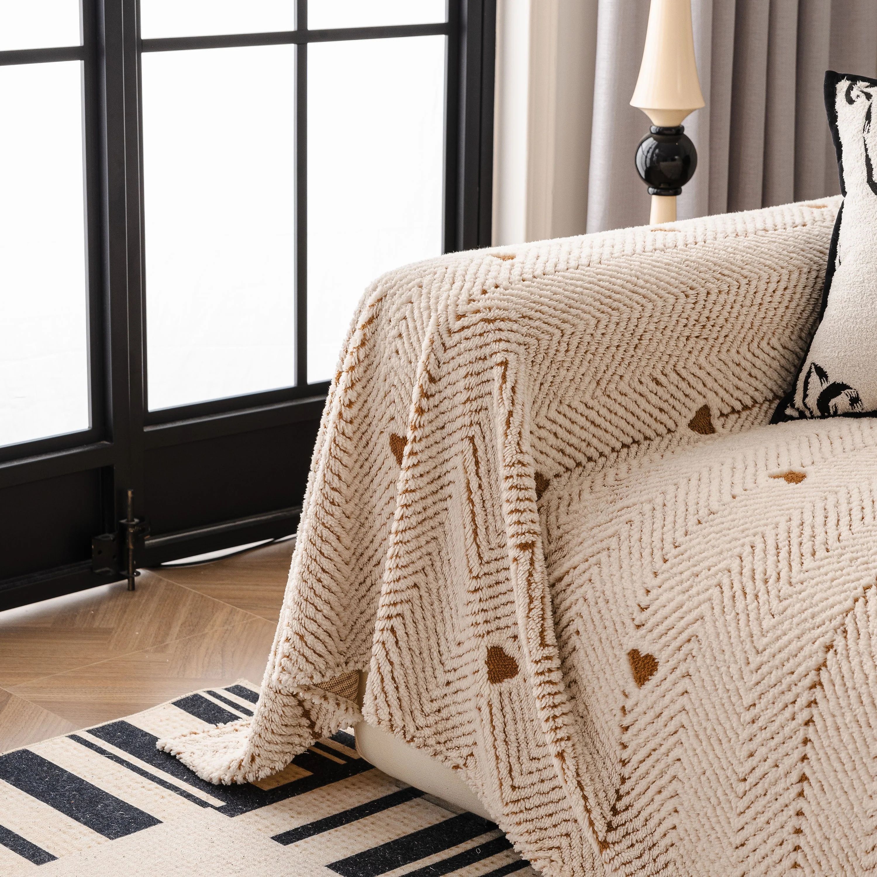 Thick Plush Sofa Cover Throw for Couch, 3D Textured Herringbone Washable Slipcover - Image 76
