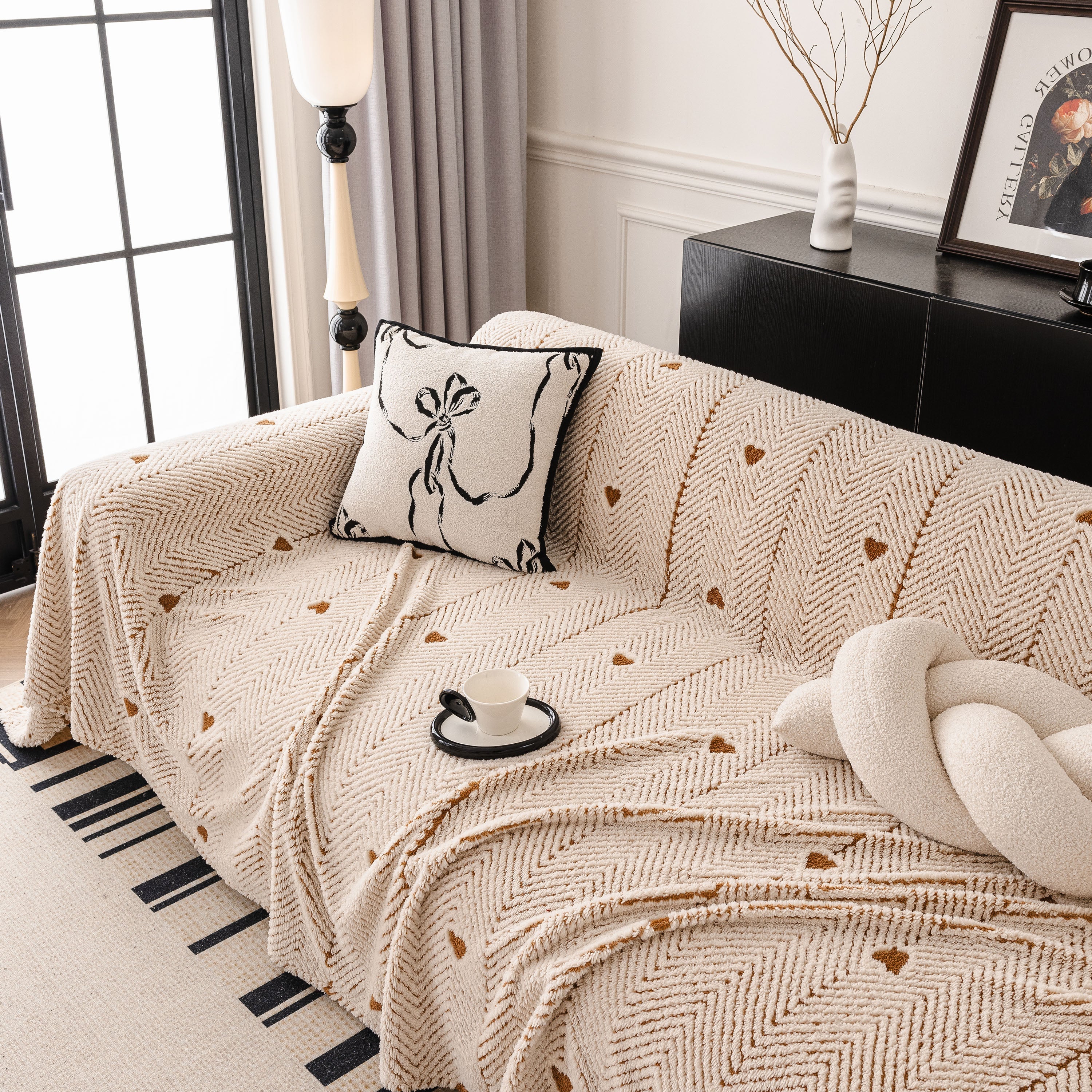 Thick Plush Sofa Cover Throw for Couch, 3D Textured Herringbone Washable Slipcover - Image 83