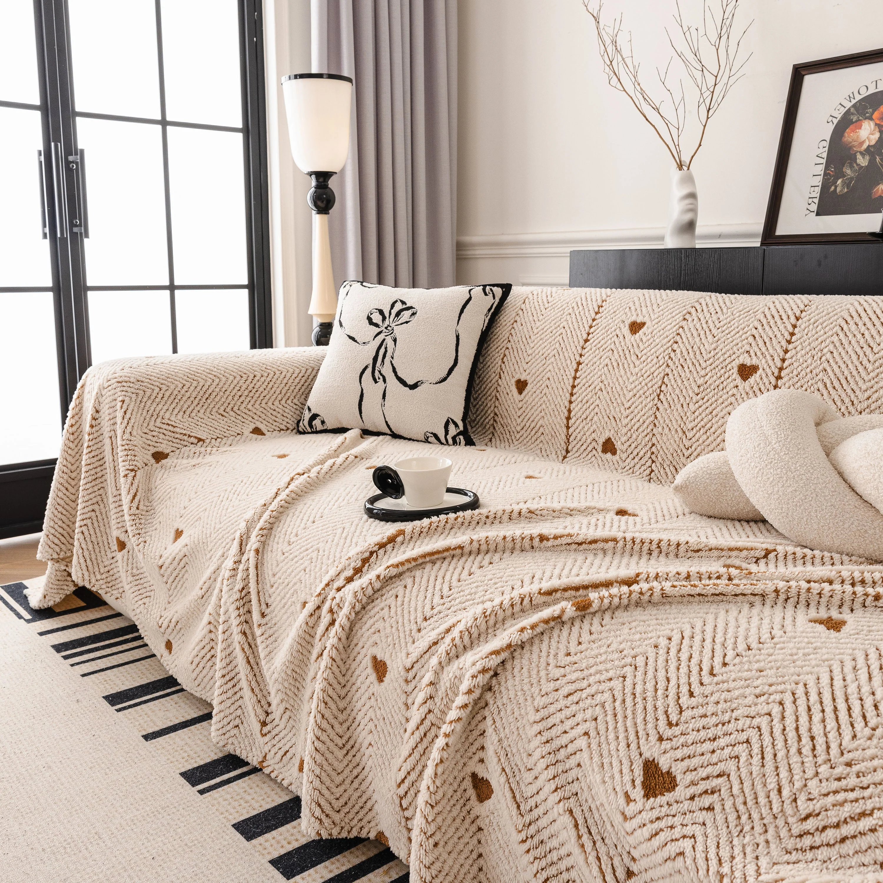 Thick Plush Sofa Cover Throw for Couch, 3D Textured Herringbone Washable Slipcover - Image 84