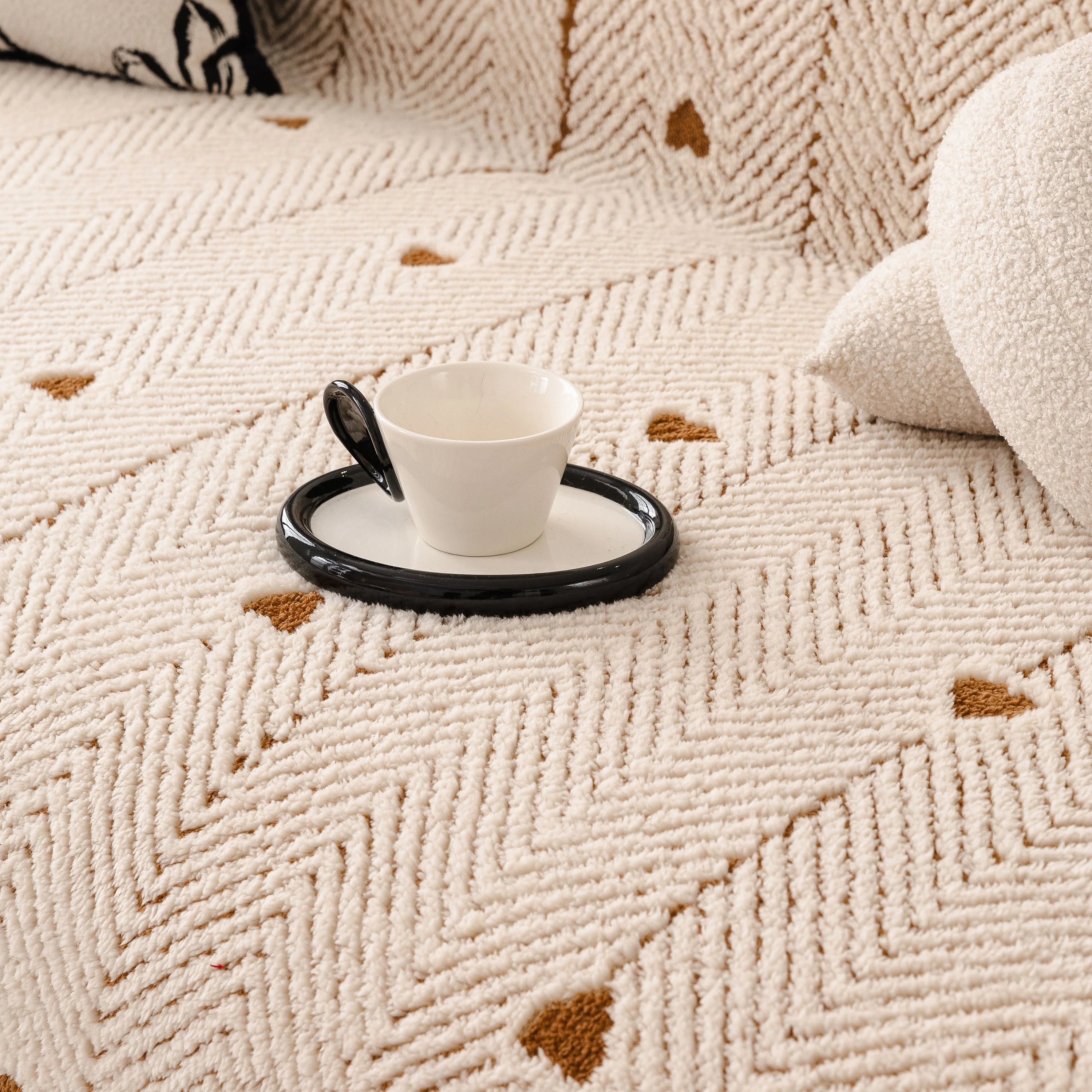 Thick Plush Sofa Cover Throw for Couch, 3D Textured Herringbone Washable Slipcover - Image 85