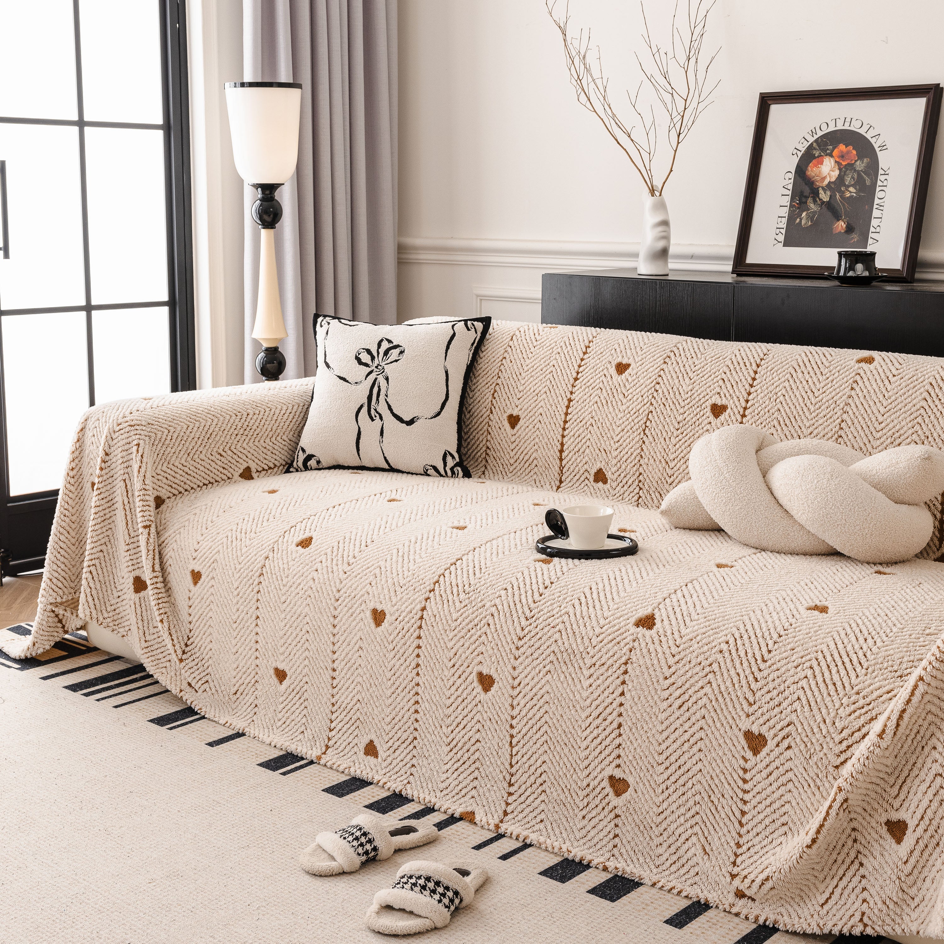 Thick Plush Sofa Cover Throw for Couch, 3D Textured Herringbone Washable Slipcover - Image 86