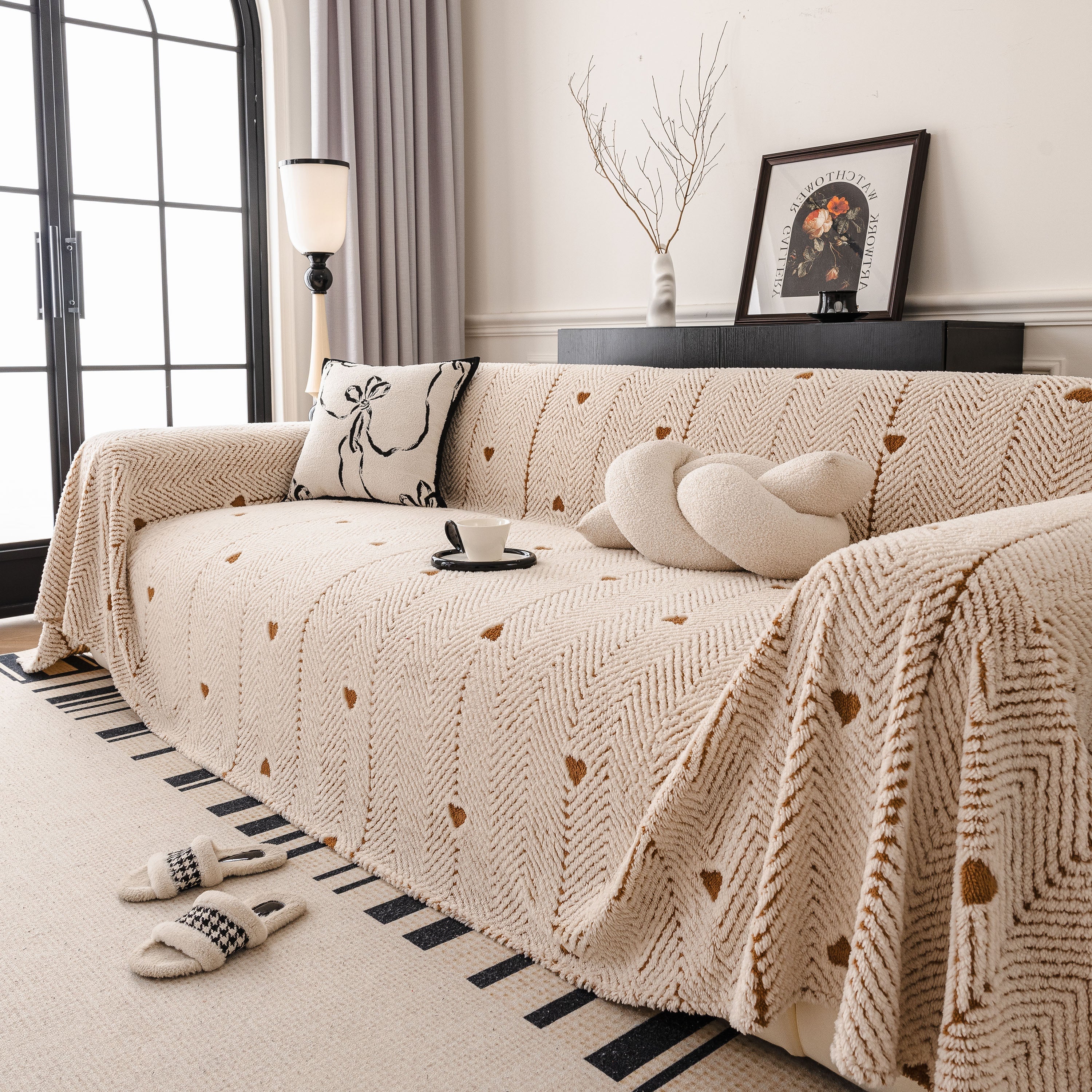 Thick Plush Sofa Cover Throw for Couch, 3D Textured Herringbone Washable Slipcover - Image 92