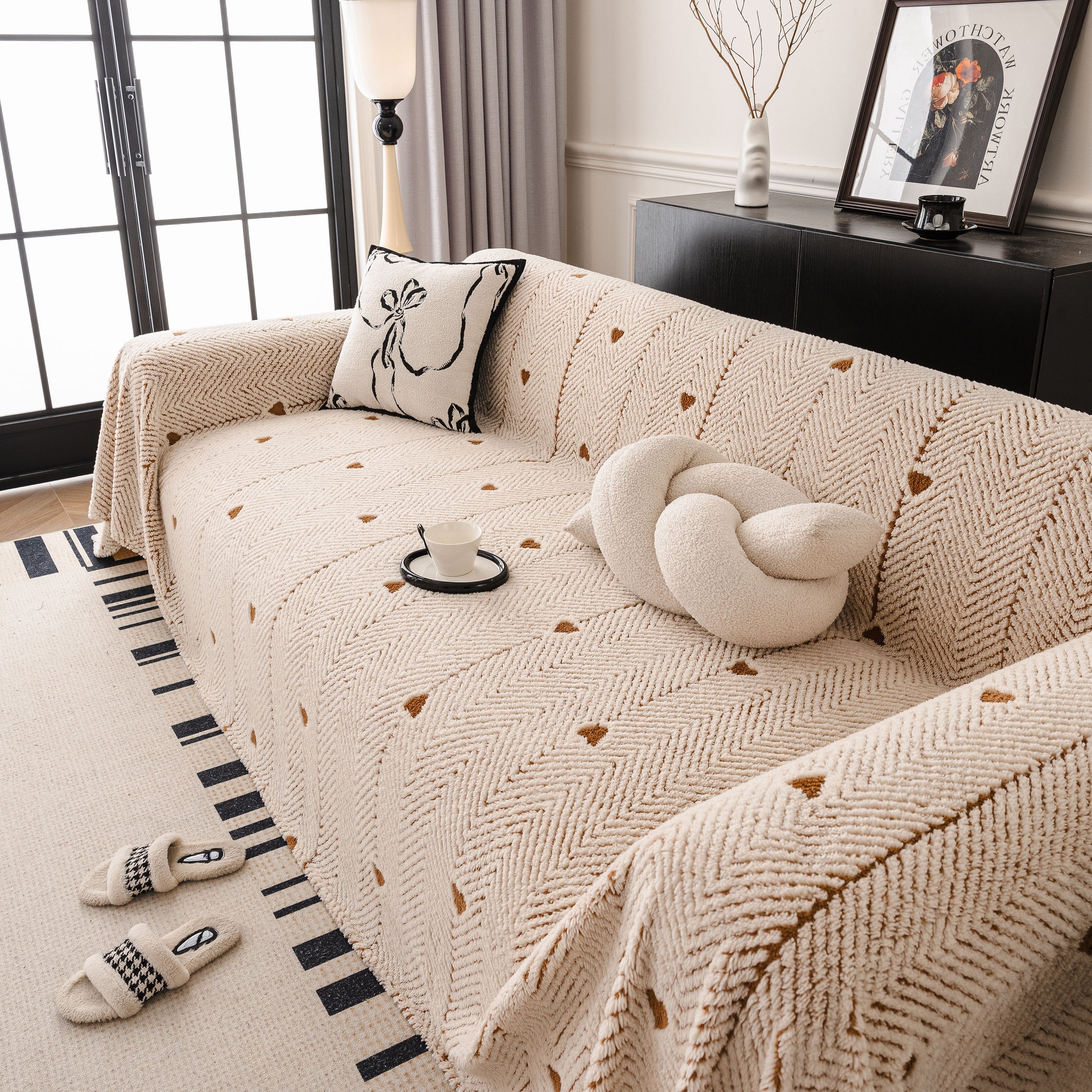 Thick Plush Sofa Cover Throw for Couch, 3D Textured Herringbone Washable Slipcover - Image 93