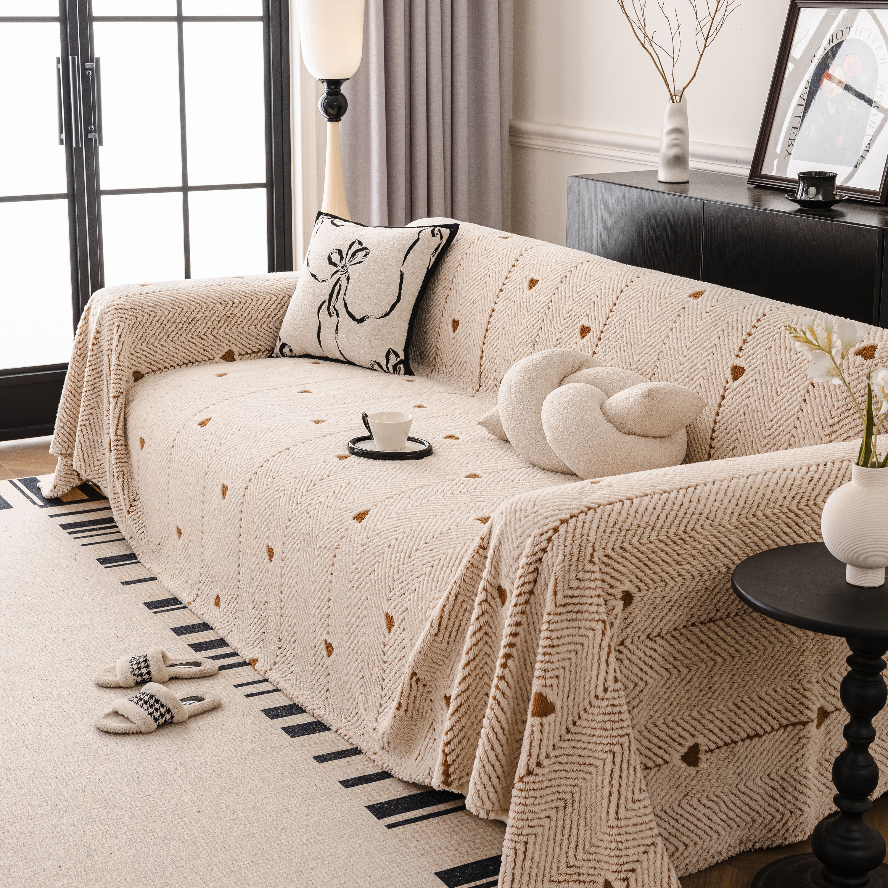 Thick Plush Sofa Cover Throw for Couch, 3D Textured Herringbone Washable Slipcover - Image 94