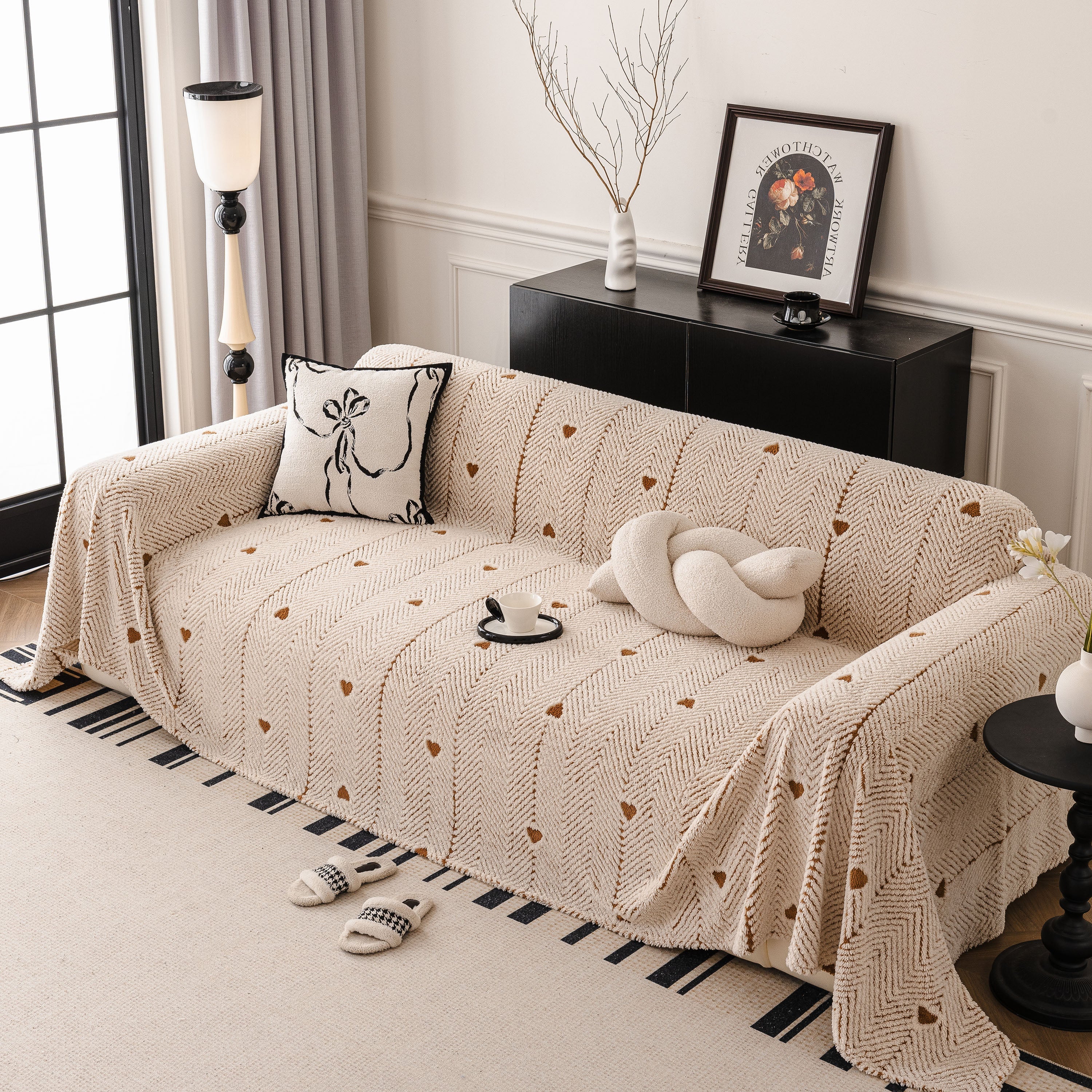 Thick Plush Sofa Cover Throw for Couch, 3D Textured Herringbone Washable Slipcover - Image 95