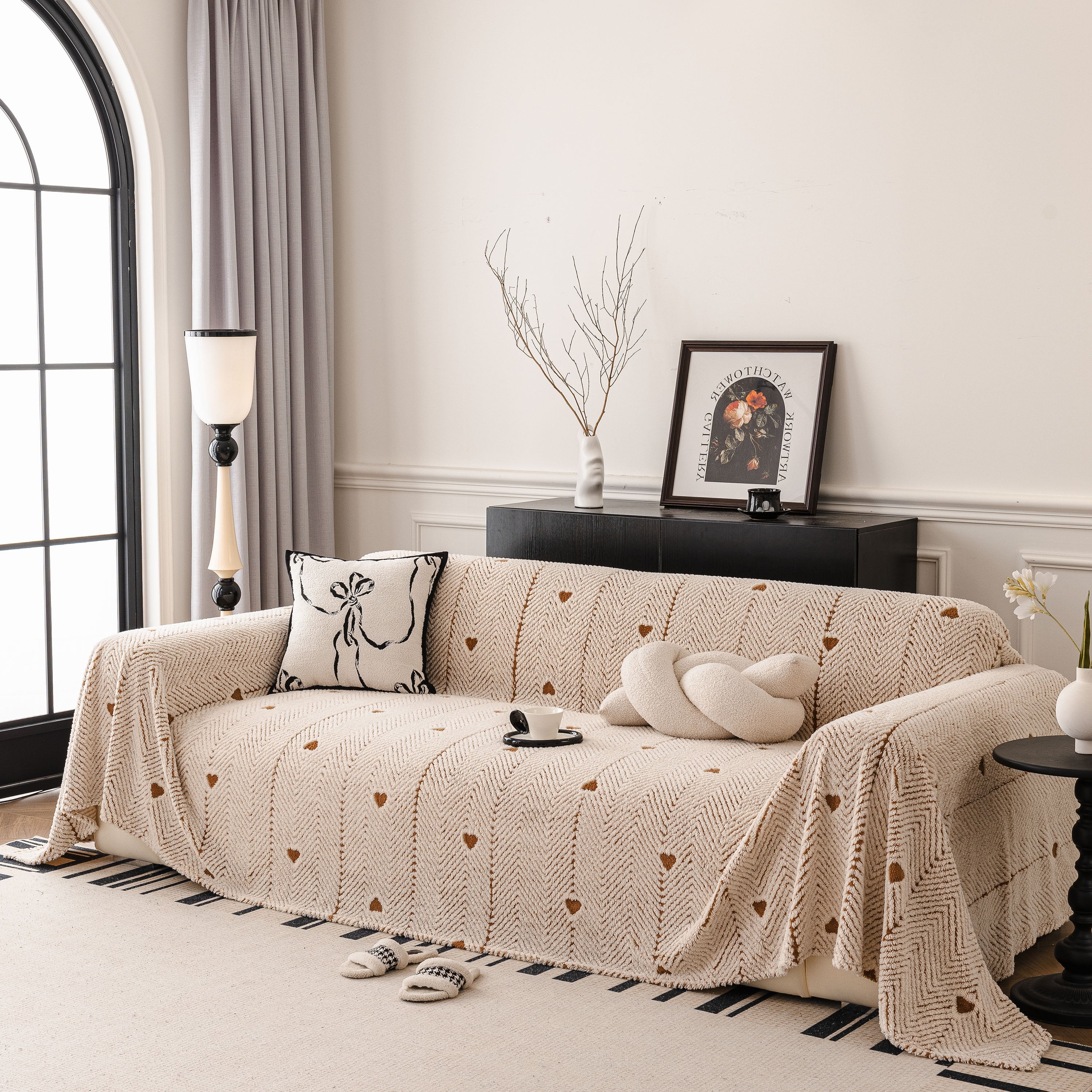 Thick Plush Sofa Cover Throw for Couch, 3D Textured Herringbone Washable Slipcover - Image 96