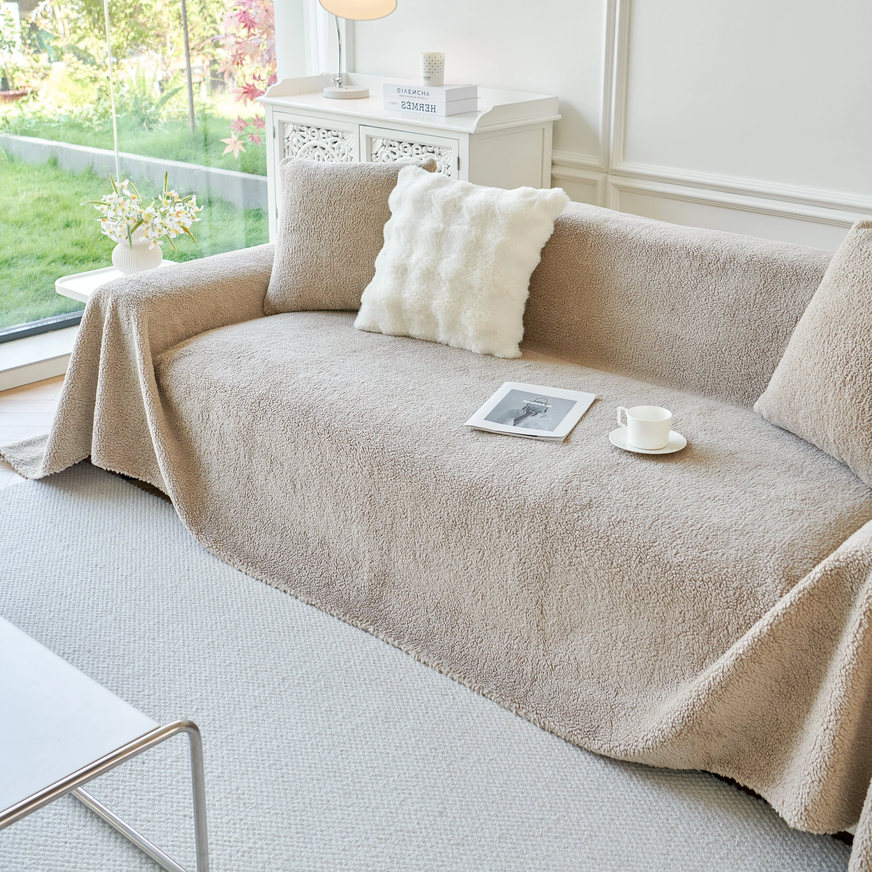 Thick Sherpa Fleece Sofa Protector Cover Stylish Durable Slipcovers for Couches and Chairs - Image 100