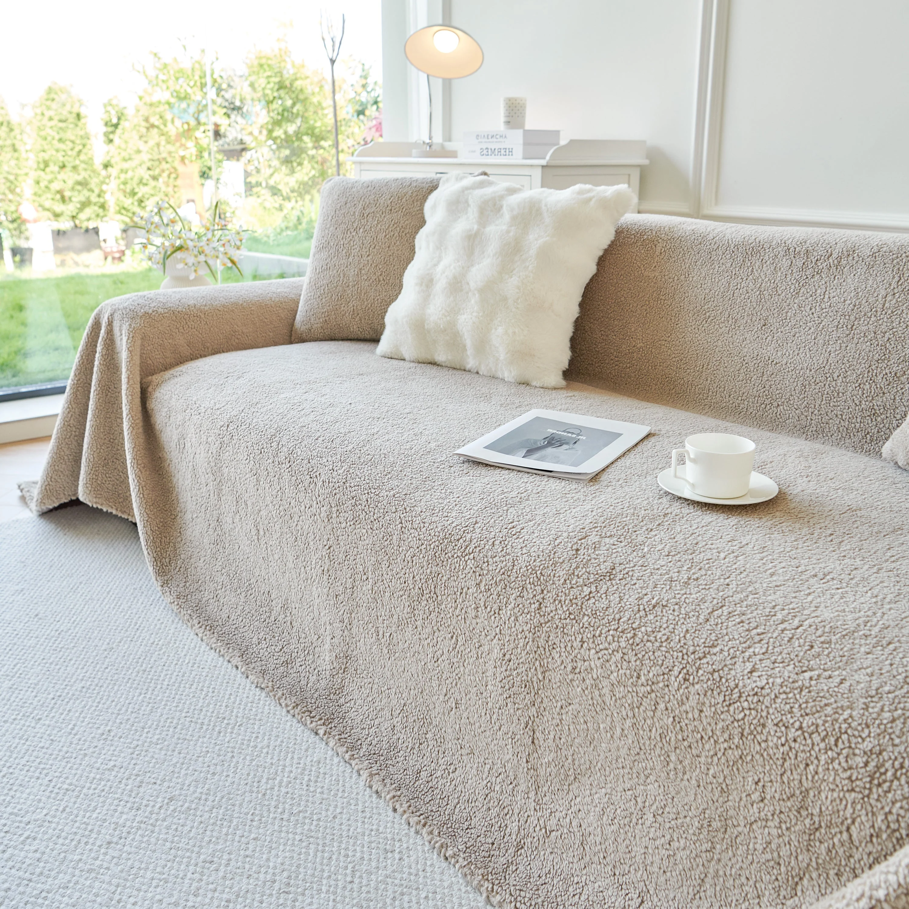 Thick Sherpa Fleece Sofa Protector Cover Stylish Durable Slipcovers for Couches and Chairs - Image 104